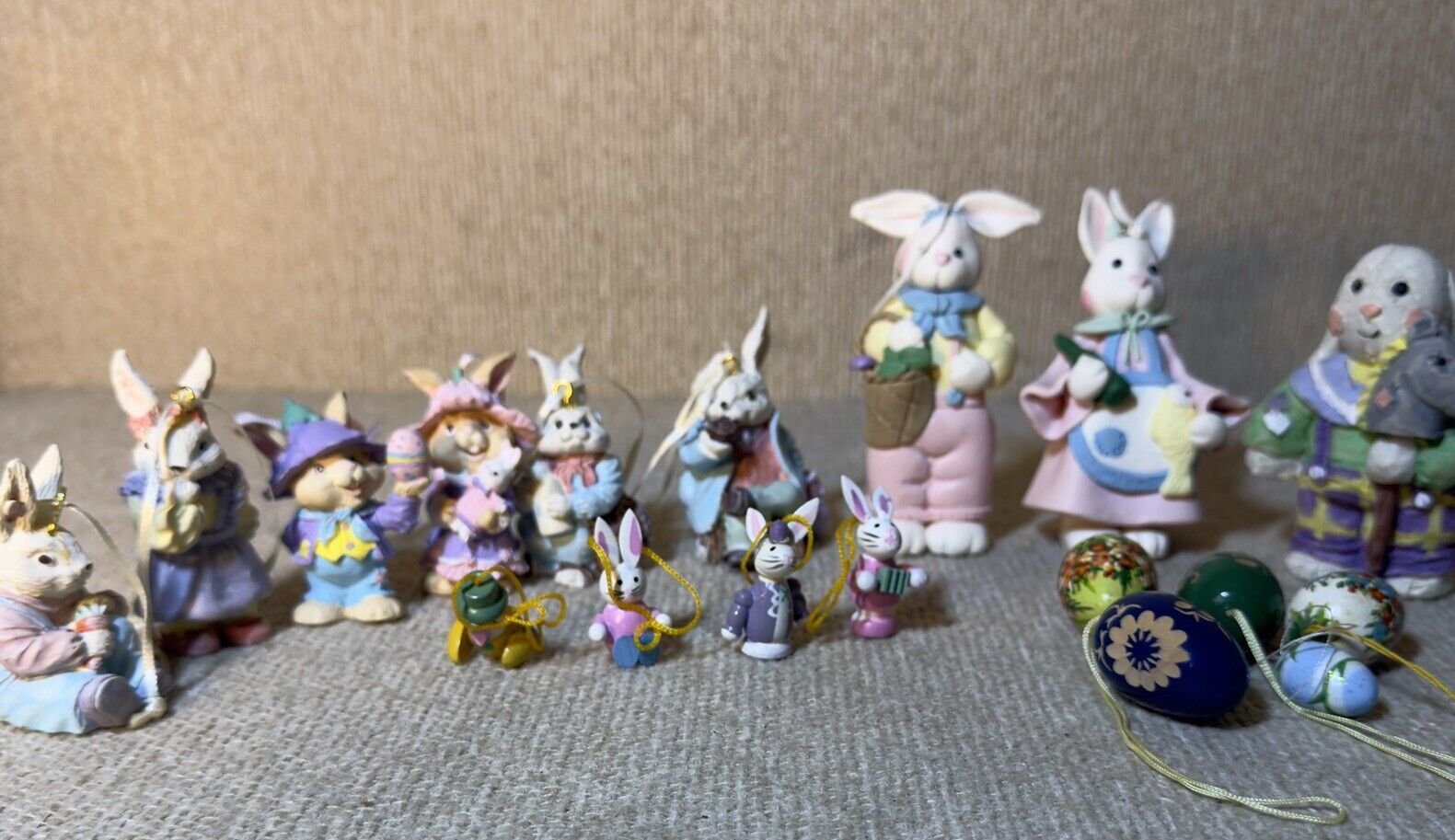 Lot ~ of 18 Vintage Mini Resin  Easter Ornaments. Bunnies and eggs.