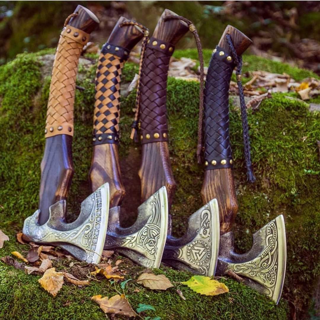 Pack of 4 Carbon Steel Viking Axe with Leather Sheath, Christmas Gift 
