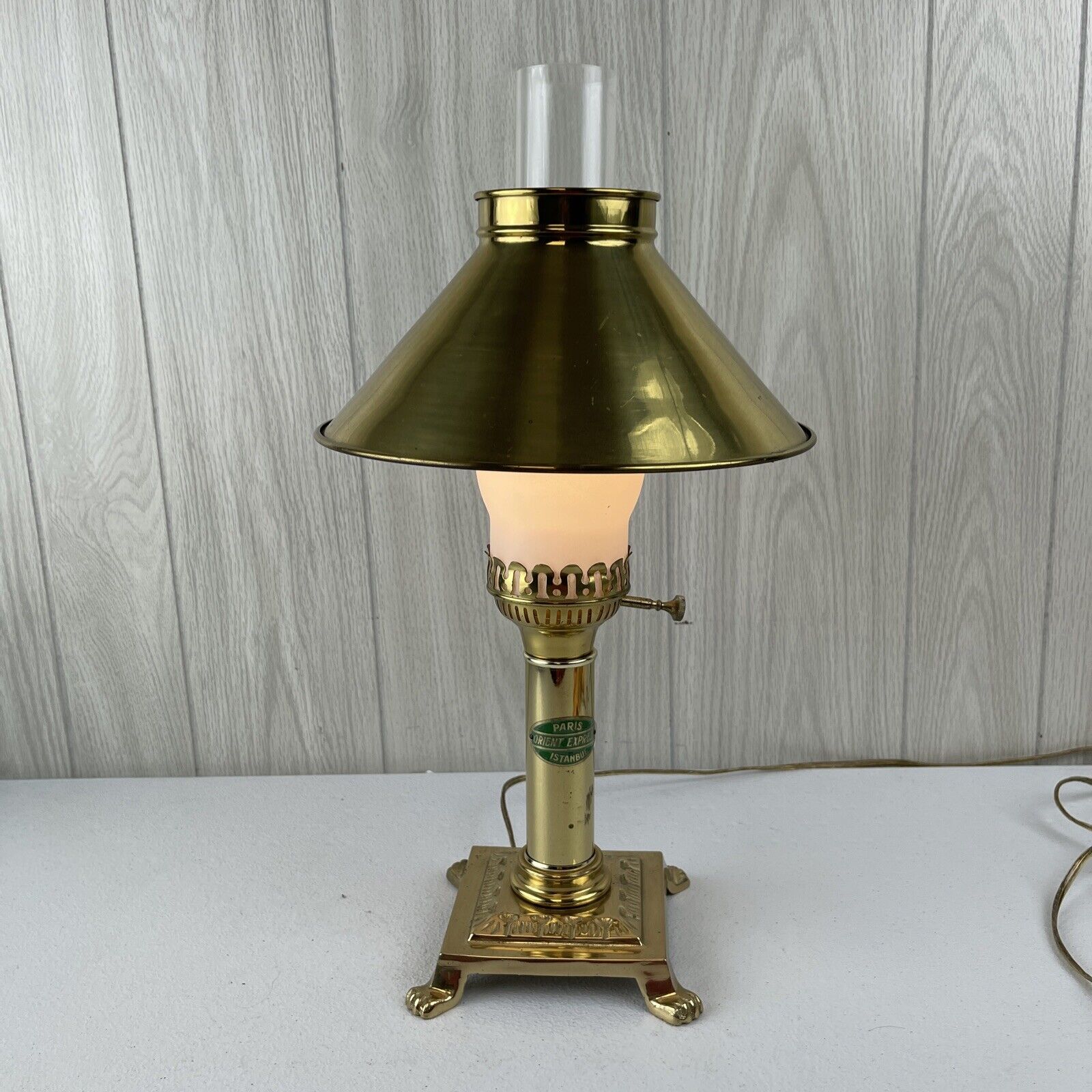 Vintage U.L. Underwriters Laboratories Orient Express Brass Hurricane Table Lamp