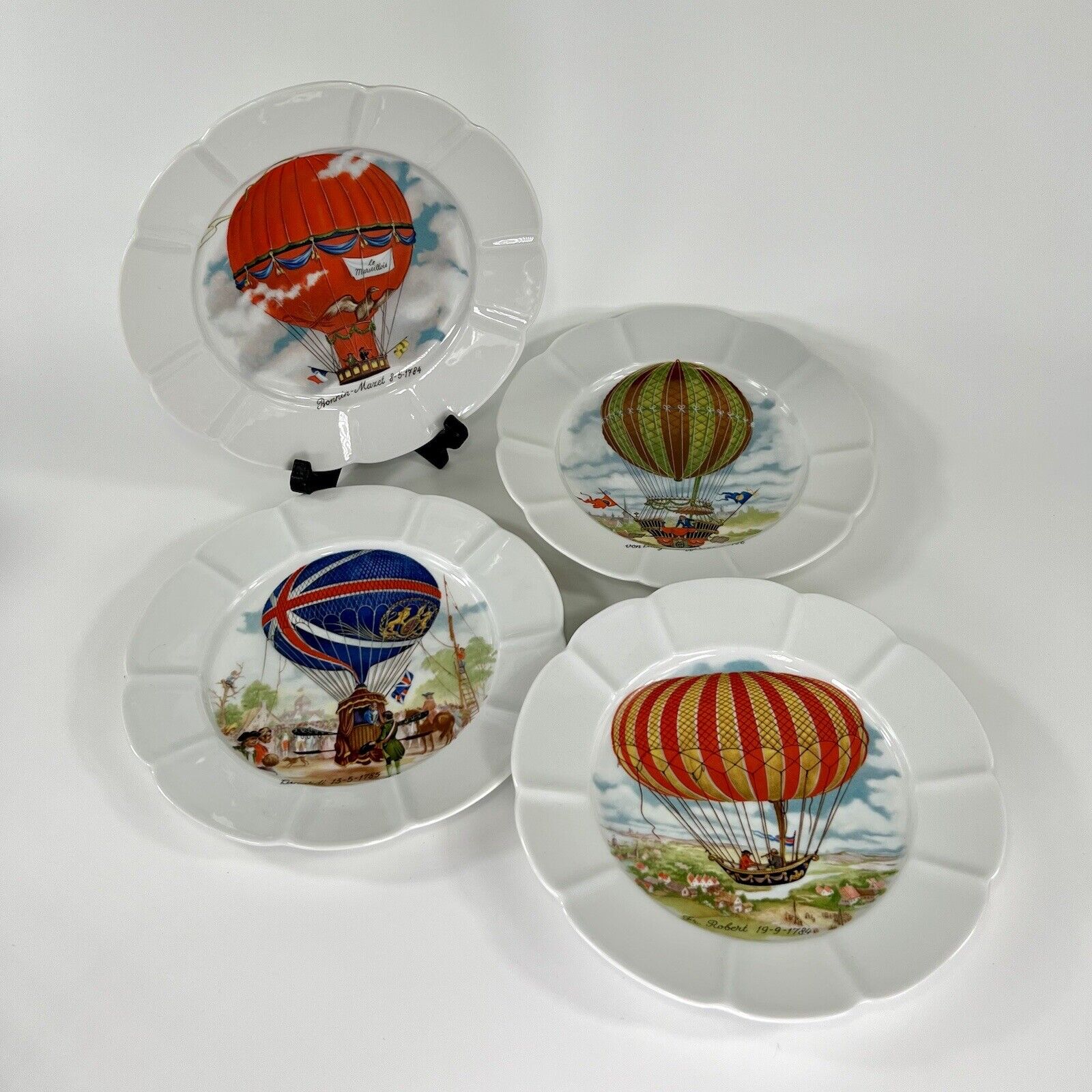 Paris Collection Set of 4 Porcelain Plates Hot Air Balloons Made in France 7.75”