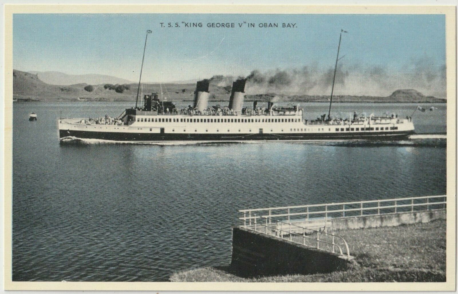 Postcard Of T S S King George V SHIP In Oban Bay linen