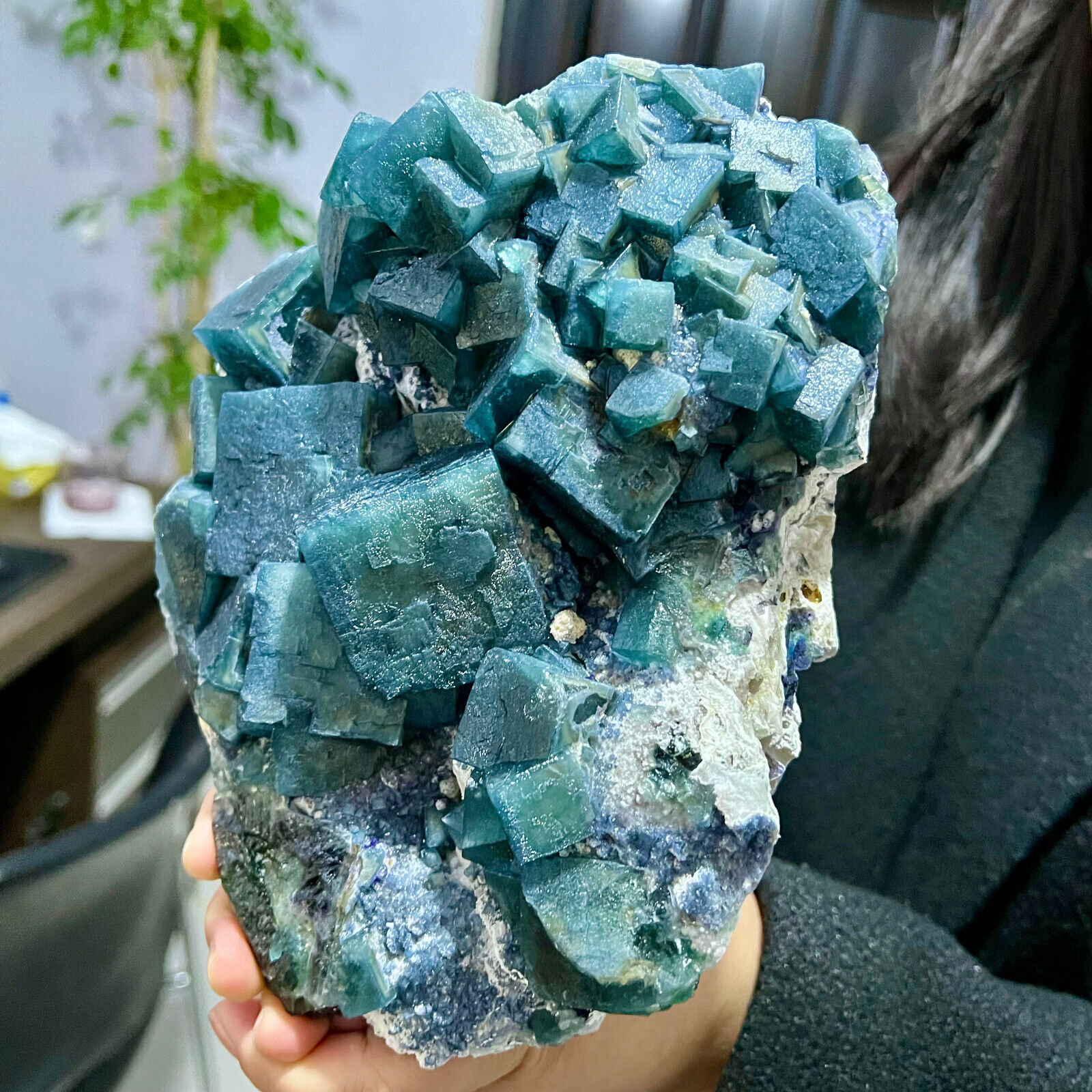 5.38LB  Rare blue cubic fluorite mineral crystal sample / China