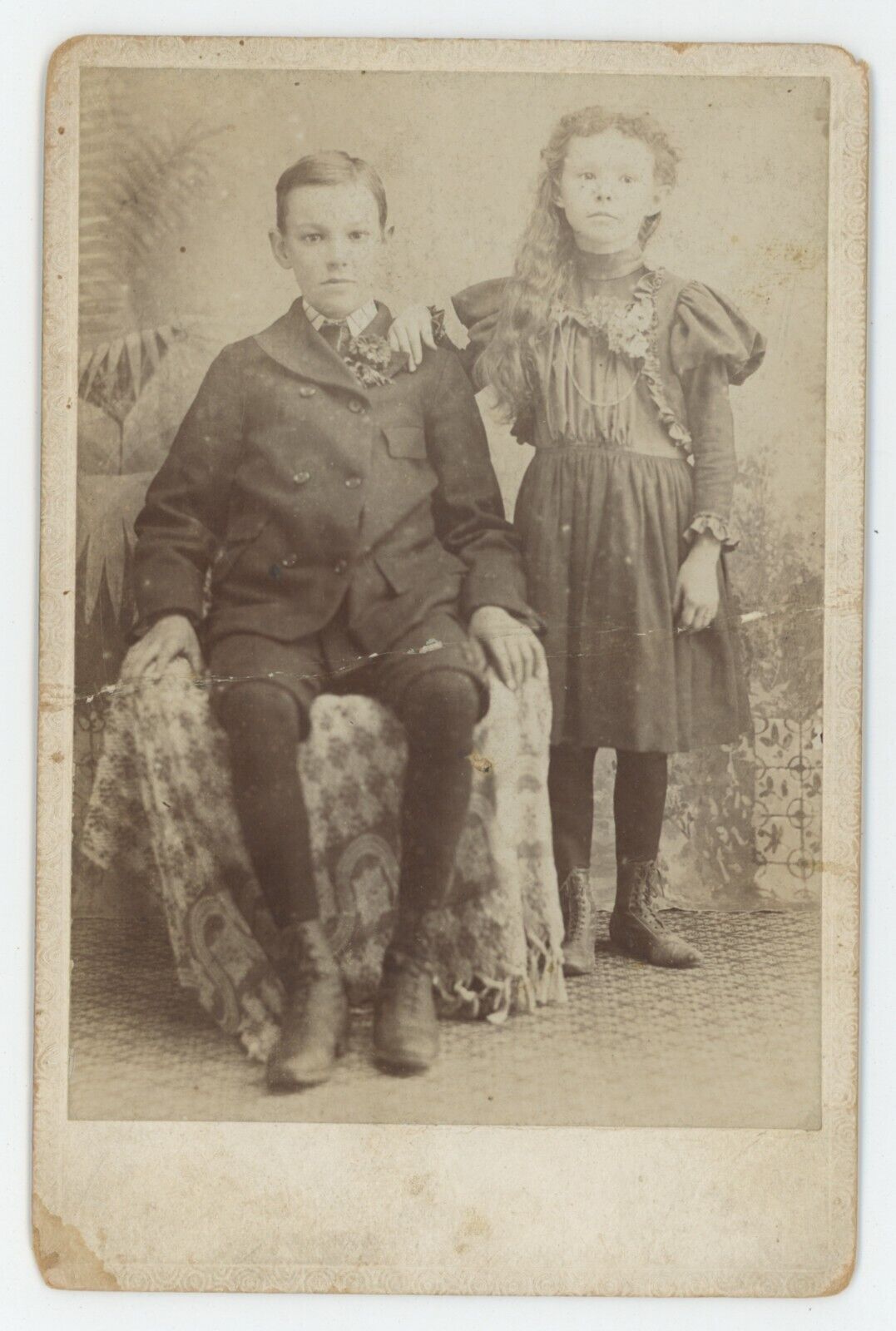Antique Circa 1880s Cabinet Card Adorable Boy & Girl Brother & Sister?