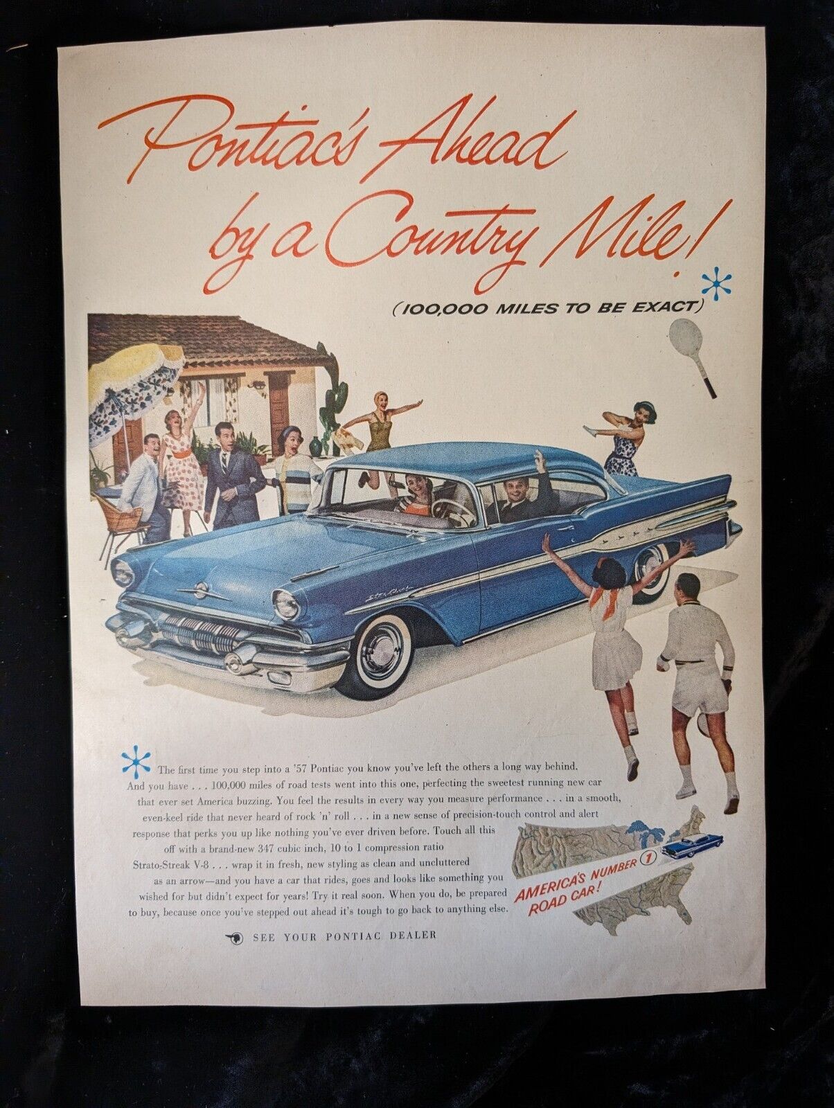 Vintage 1957 Pontiac Star-Chief Advertisement Ahead By A Country Mile 14 x 10 In