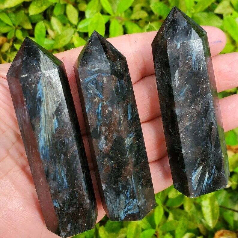 Arfvedsonite Healing Crystal Tower Point Wand Reiki Witch Obelisk Decor Gifts