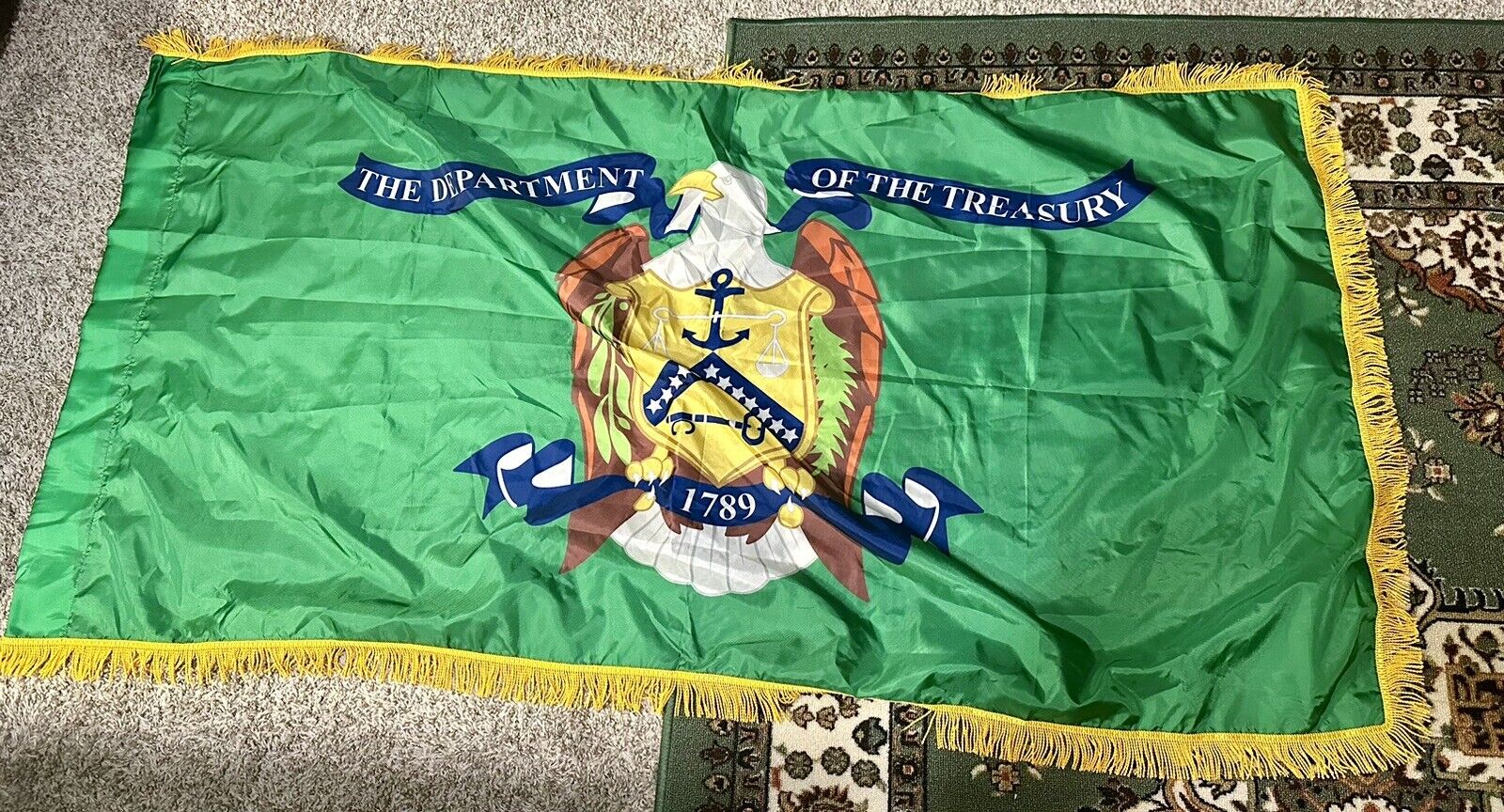 3x5FT US Treasury Department Flag With Gold Fringe And Pole Sleeve 