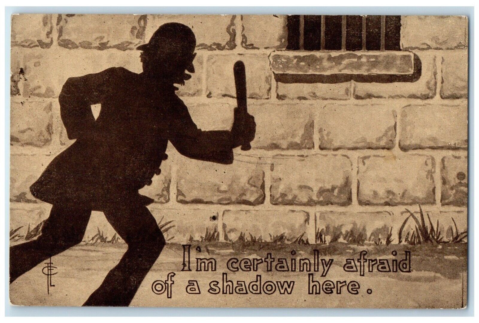 c1910s Policeman I\'m Certainly Afraid Of A Shadow Here Unposted Antique Postcard
