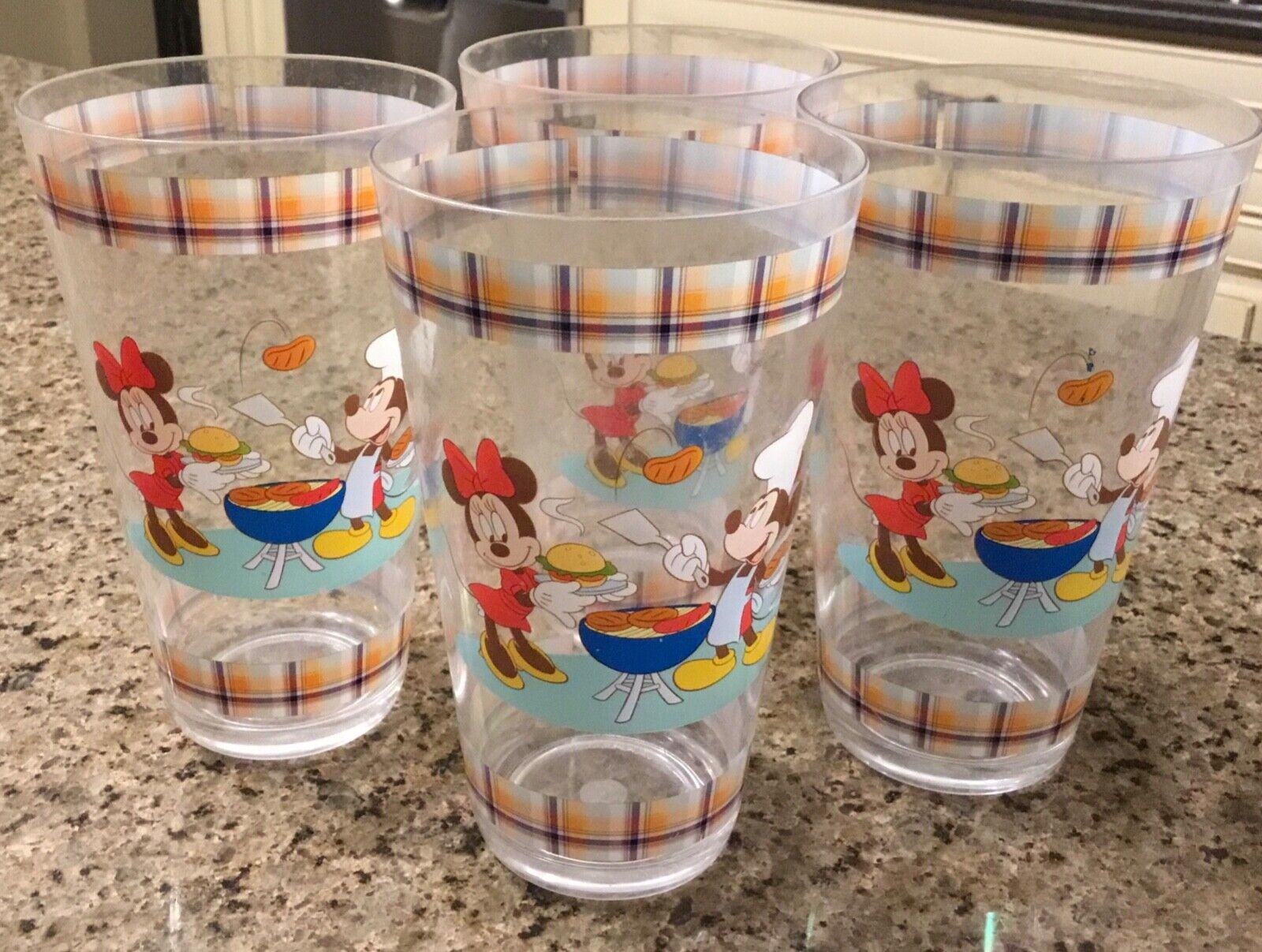 Vintage Disney Plastic Tumblers - Minnie and Mickey BBQ - Set of 4