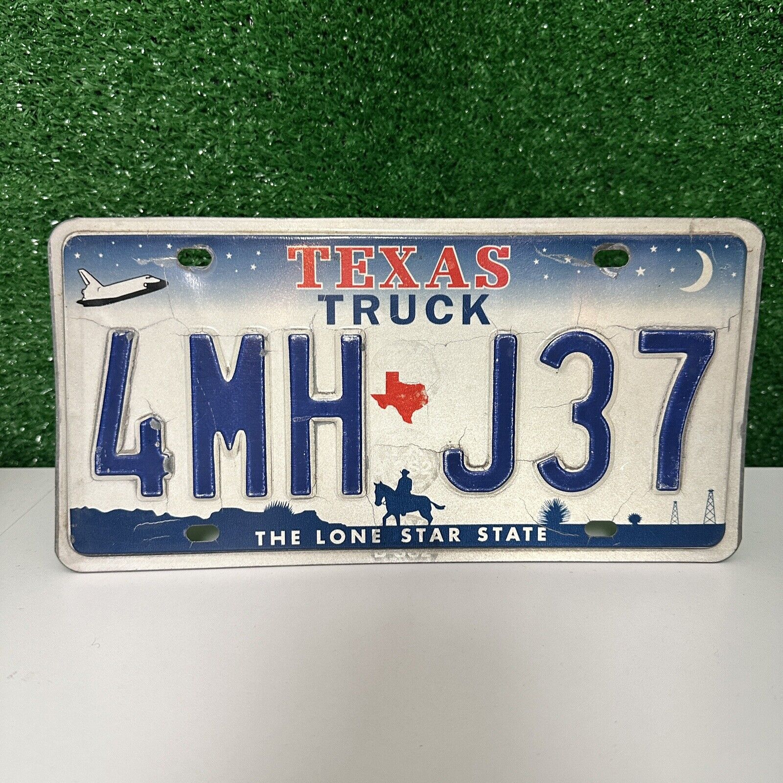 Vintage  Texas Truck License Plate Embossed 4MHJ37 The Lone Star State Panoramic