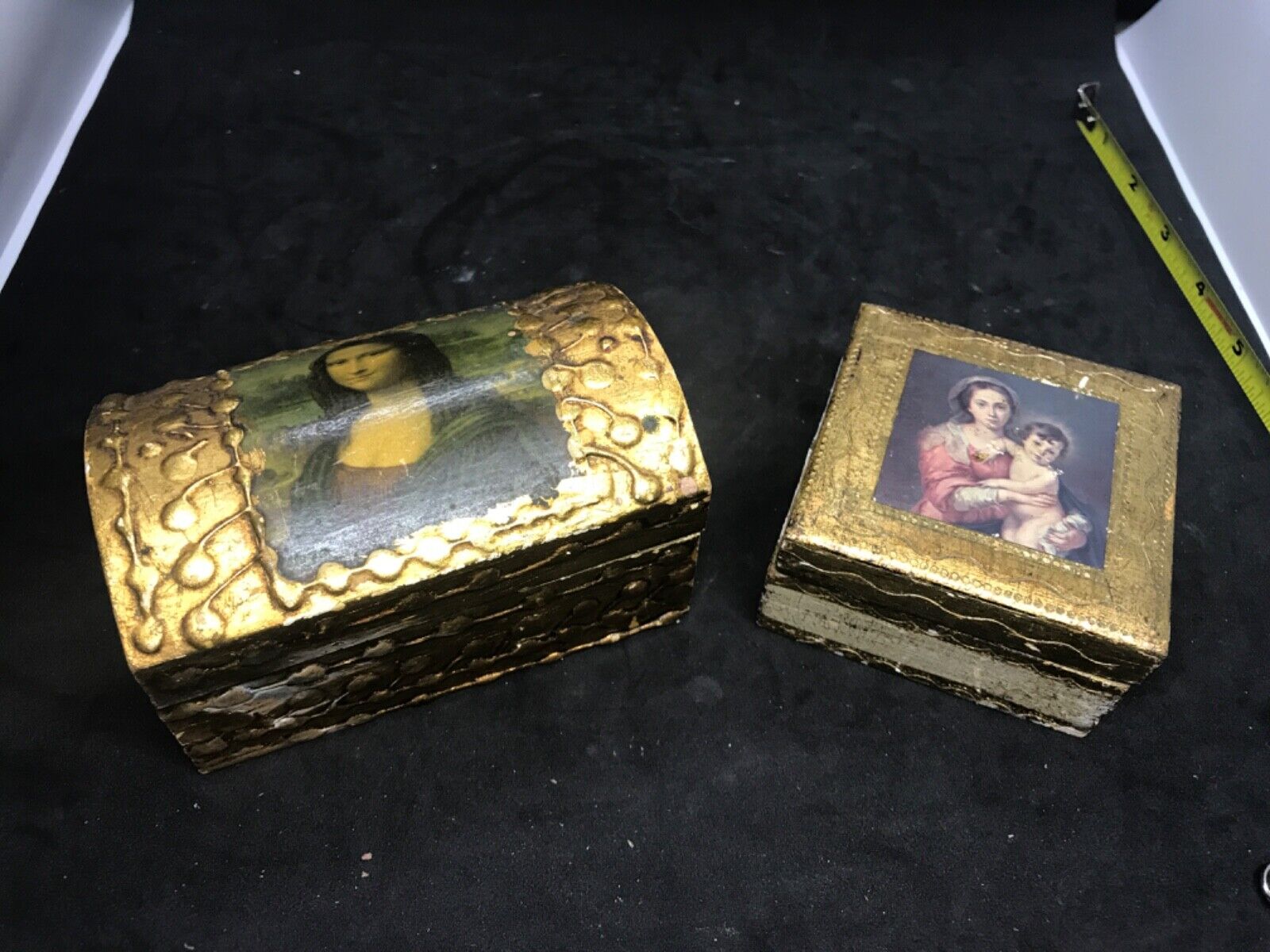 FLORENTINE WOOD DECORATIVE BOXES - ITALY- HANDPAINTED -GORGEOUS ANTIQUE GOLD LOT