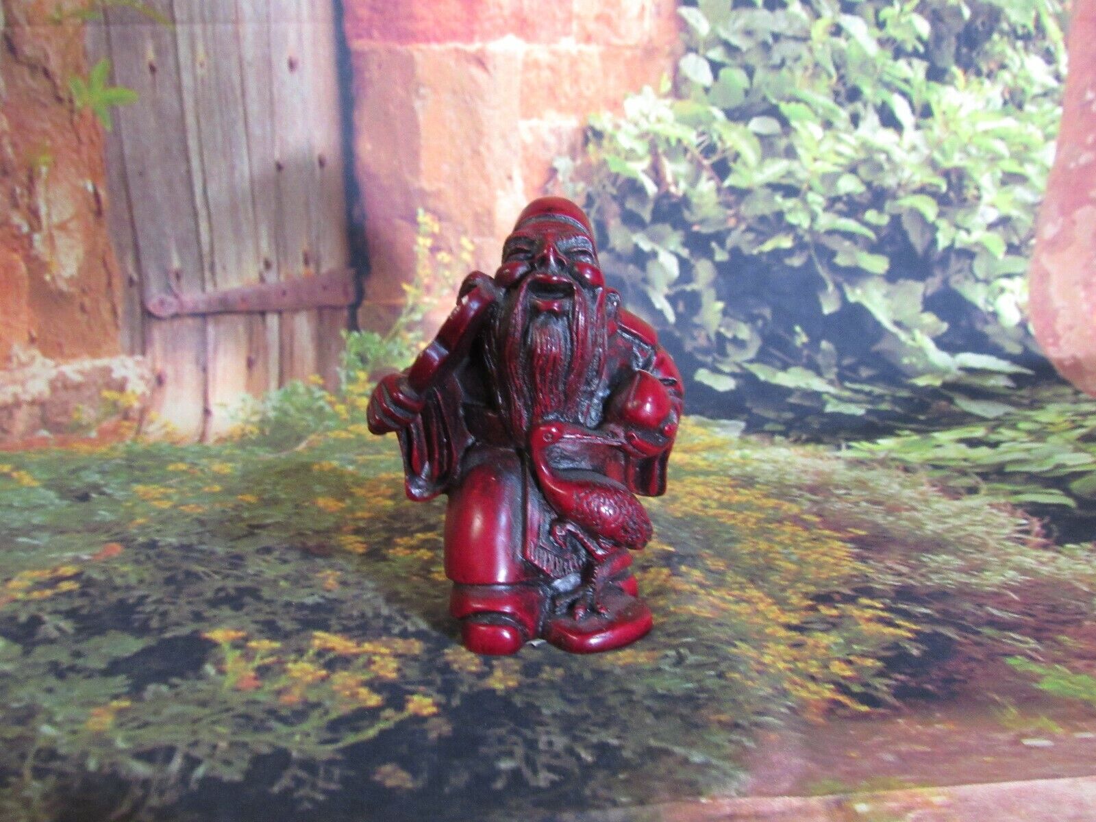 Jurojin 1 of the 7 Gods of Japan Figurine- God of Music - Craved from Box Wood