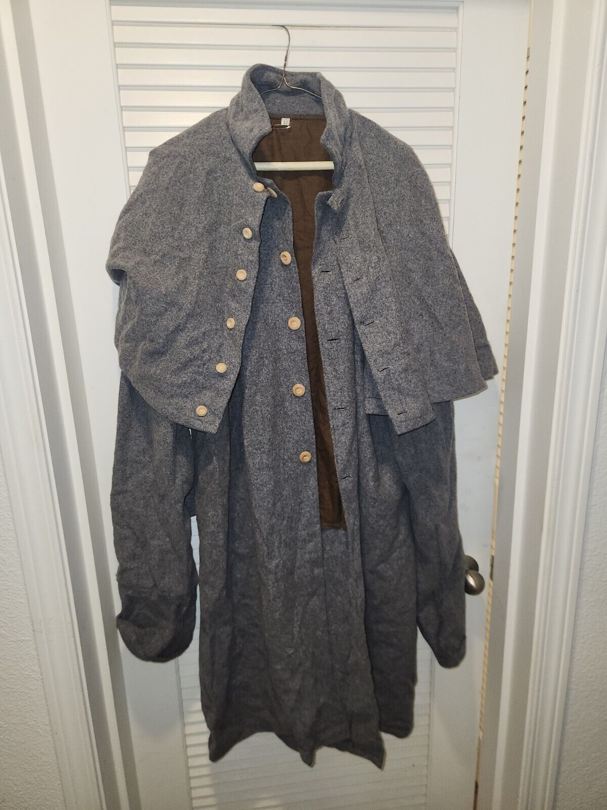 Confederate Gray Wool Great Coat With Wooden Buttons For Civil War Reenacting...