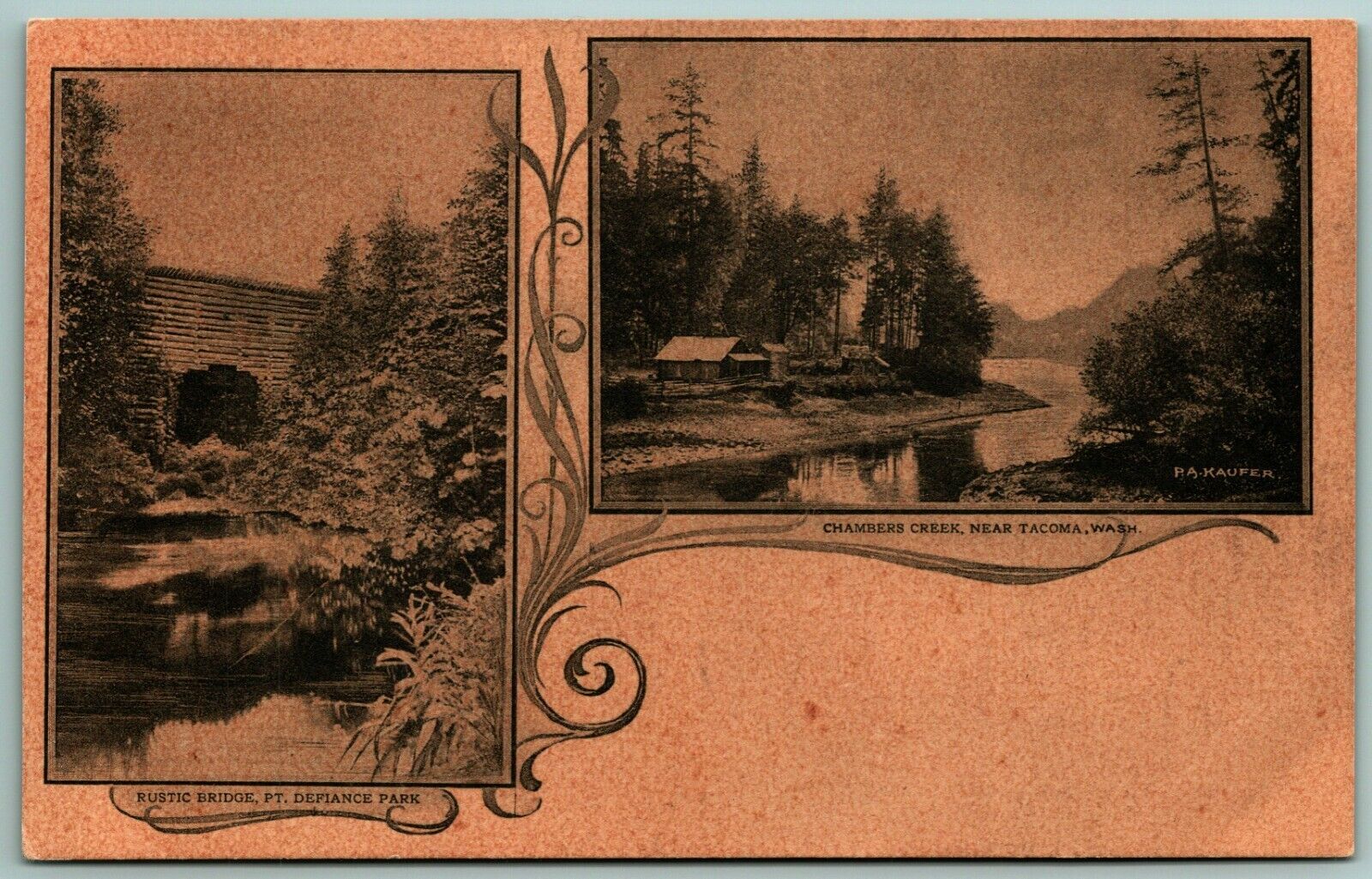 Multiview Vignette Rustic Bridge Chambers Creek Tacoma WA UNP UDB Postcard J10
