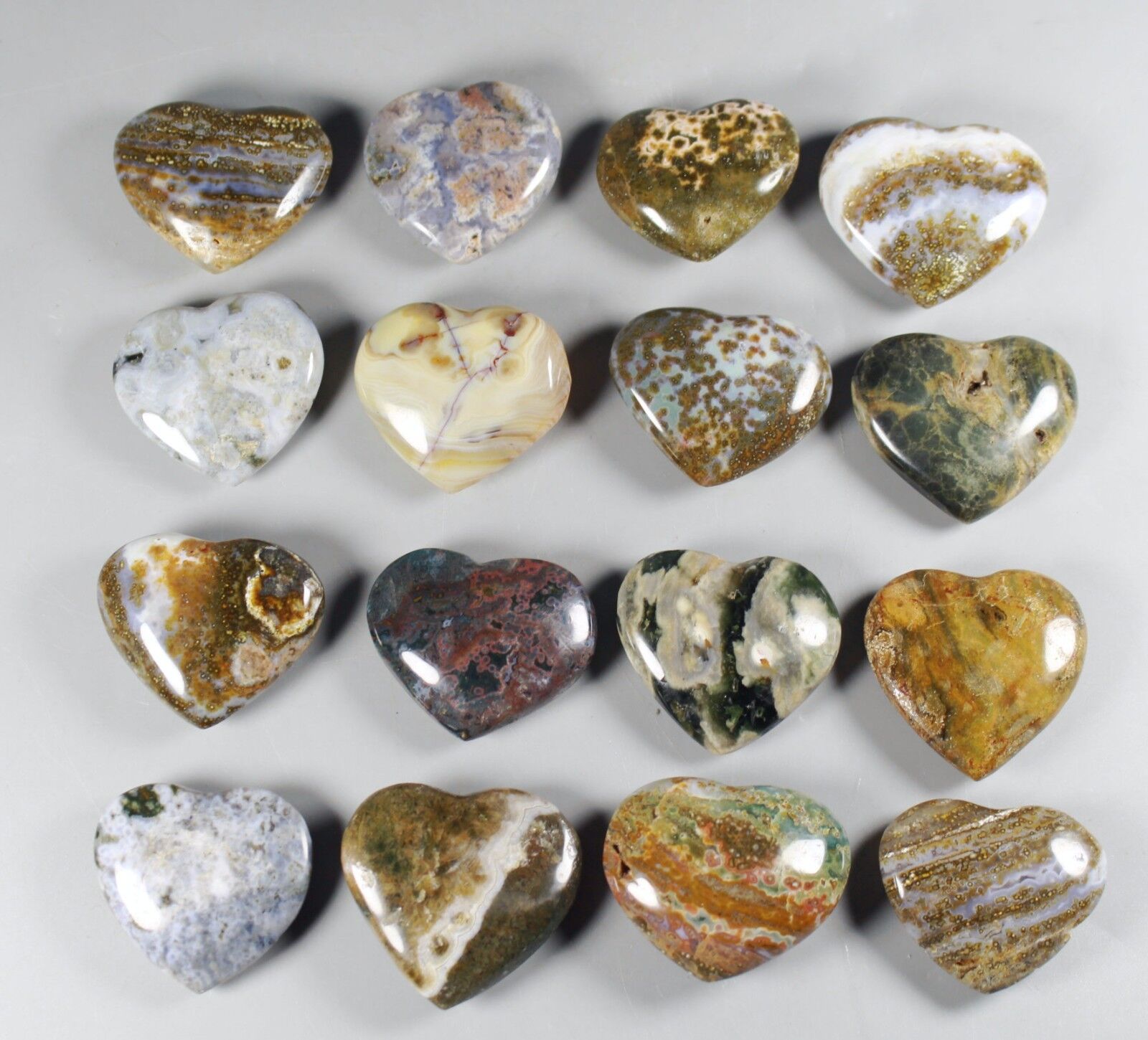 16pcs Collection Amazing Ocean Jasper Stone Crystal Heart shaped Healing