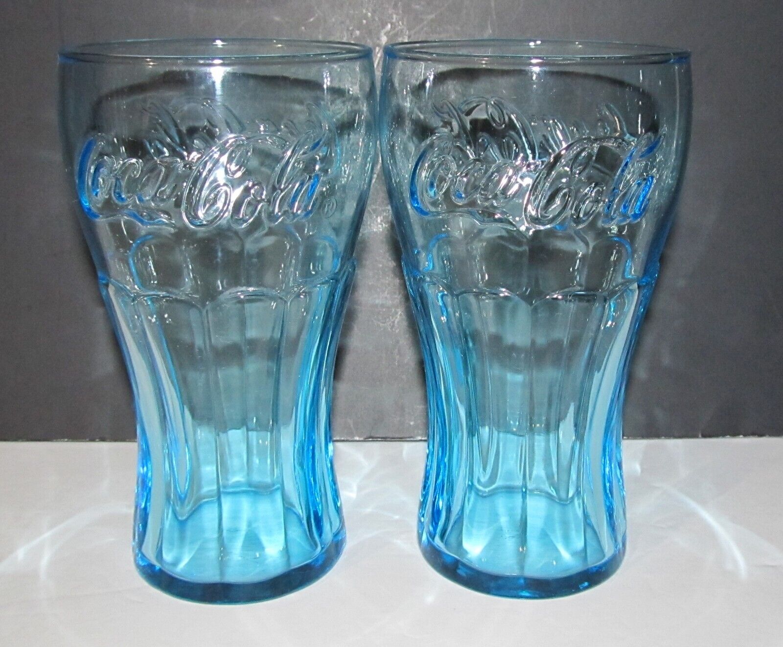 Collectible Cobalt Blue Glass Coca Cola - 16 oz Coke Tumblers Glasses Set Of 2