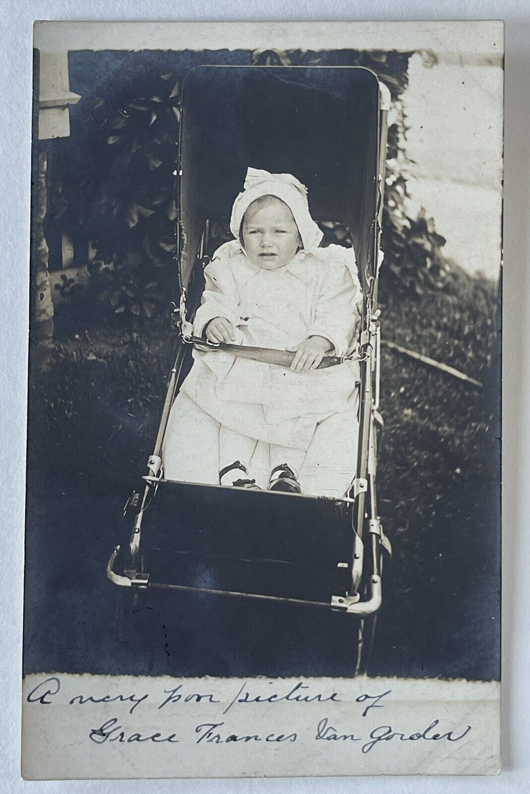 RPPC Real Photo Postcard Sweet Baby In Stroller Carriage Antique Identified