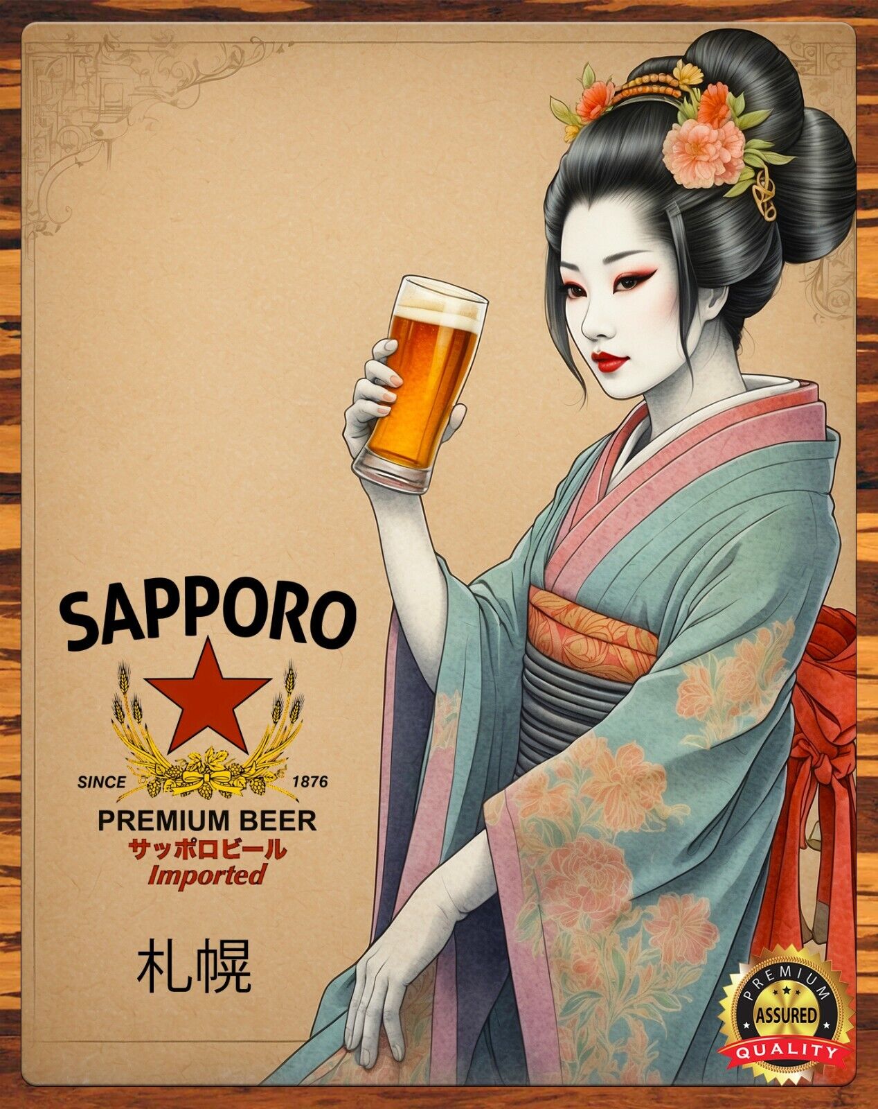 Japan - Geisha - Sapporo Beer - Very Rare - Metal Sign 11 x 14