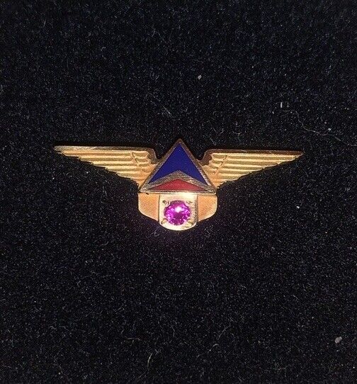 Vintage Delta Air Lines 10 Years Service Award 10K Gold Pin & Ruby Stone And Box