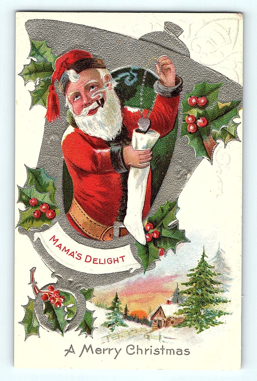 Mama\'s Delight A Merry Christmas Heart Necklace Santa Stocking Tuck Postcard E4