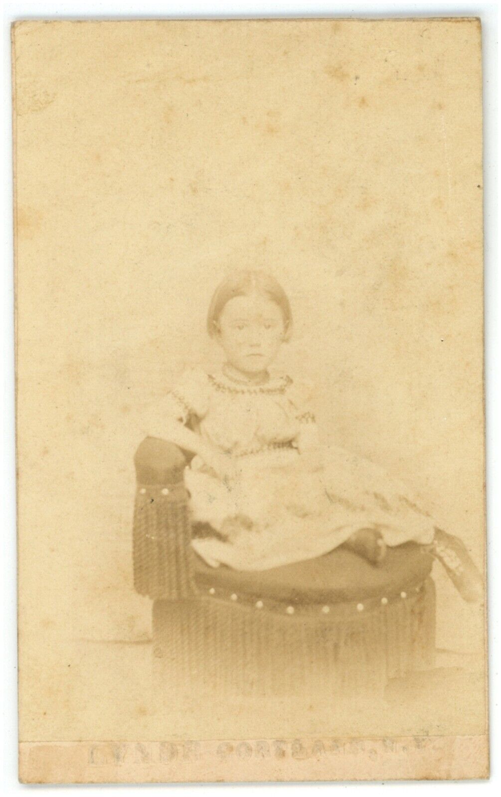 Antique CDV Circa 1860s Adorable Girl Posing Civil War Tax Stamp Cortland, NY