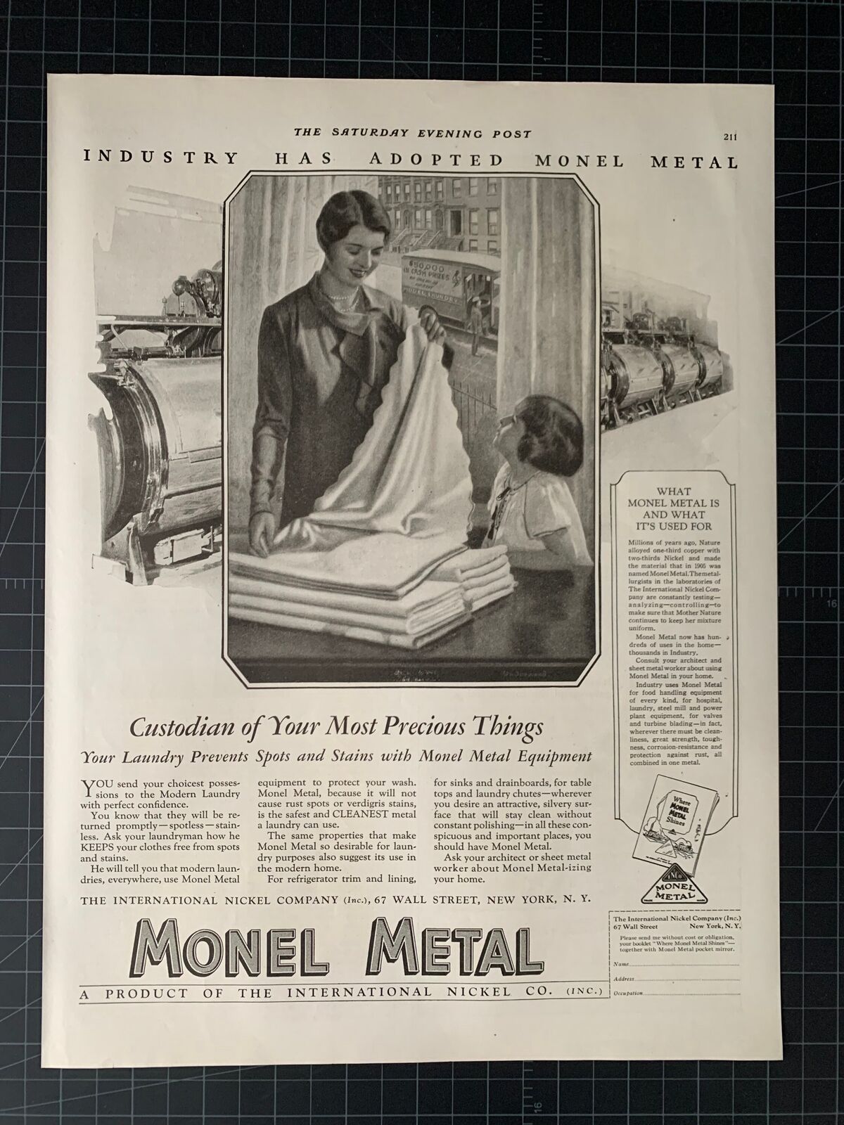 Vintage 1928 Monel Metal Print Ad