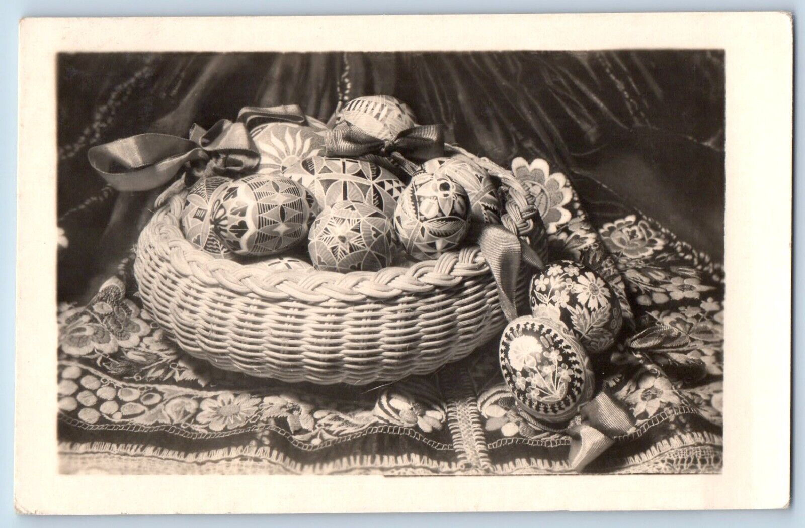 Czech Republic Postcard RPPC Photo Painted Easter Eggs c1910's Antique Posted