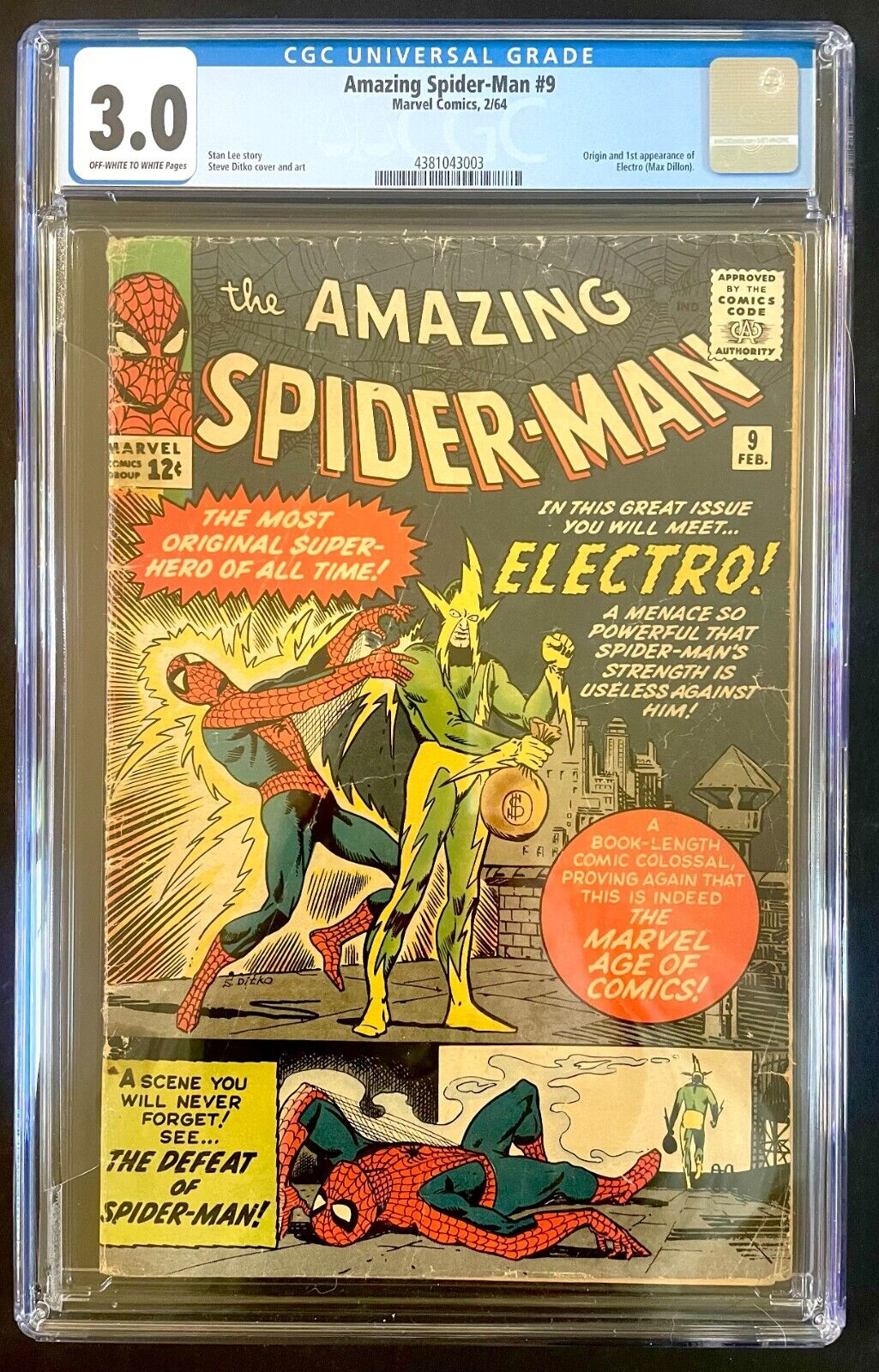 Amazing Spider-Man 9 CGC 3.0 - Origin and 1st appearance of Electro - 1964 Ditko
