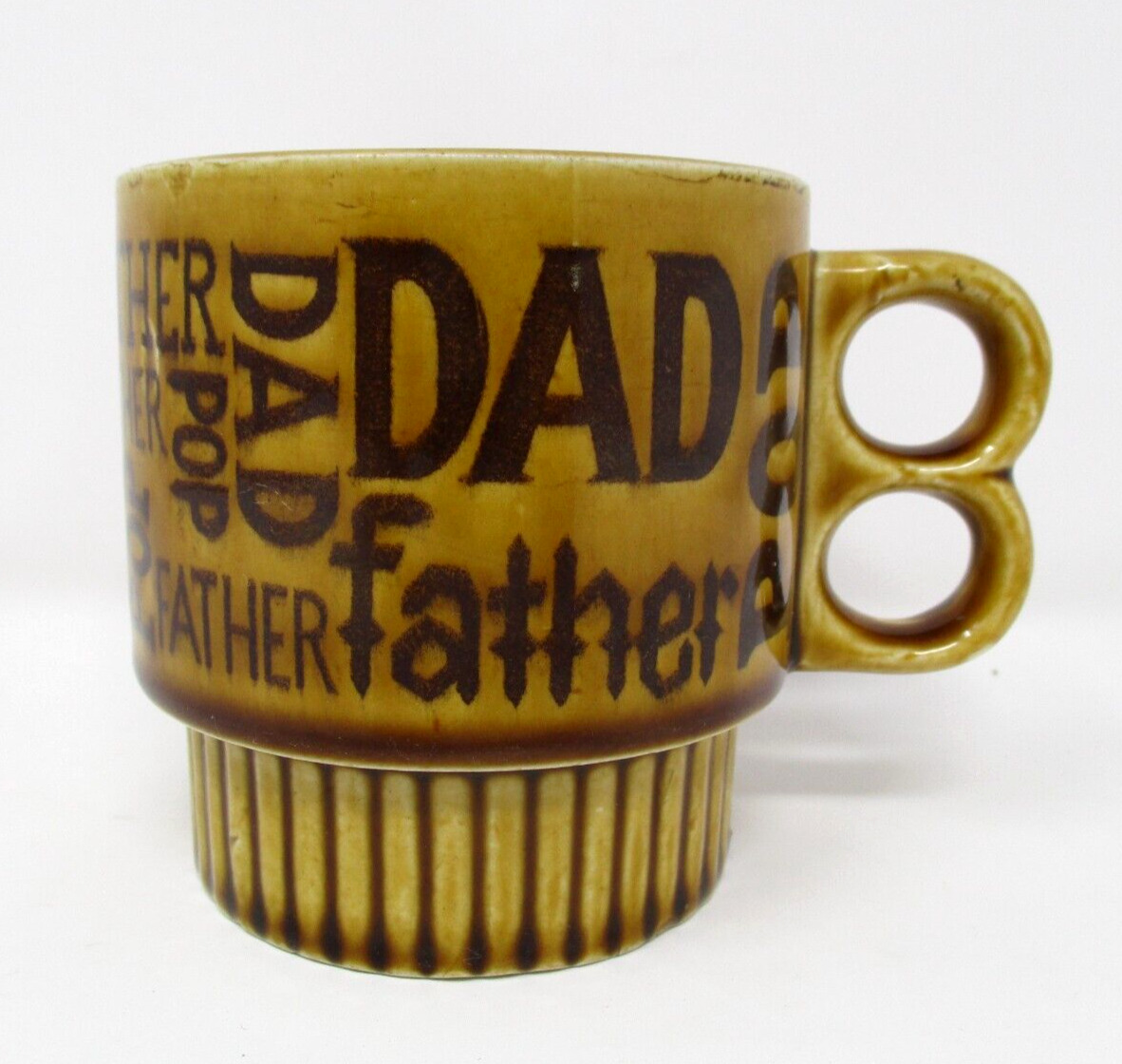 Vintage DAD Mug Japan 1970s Gold Brown Father Pop 16oz Gift