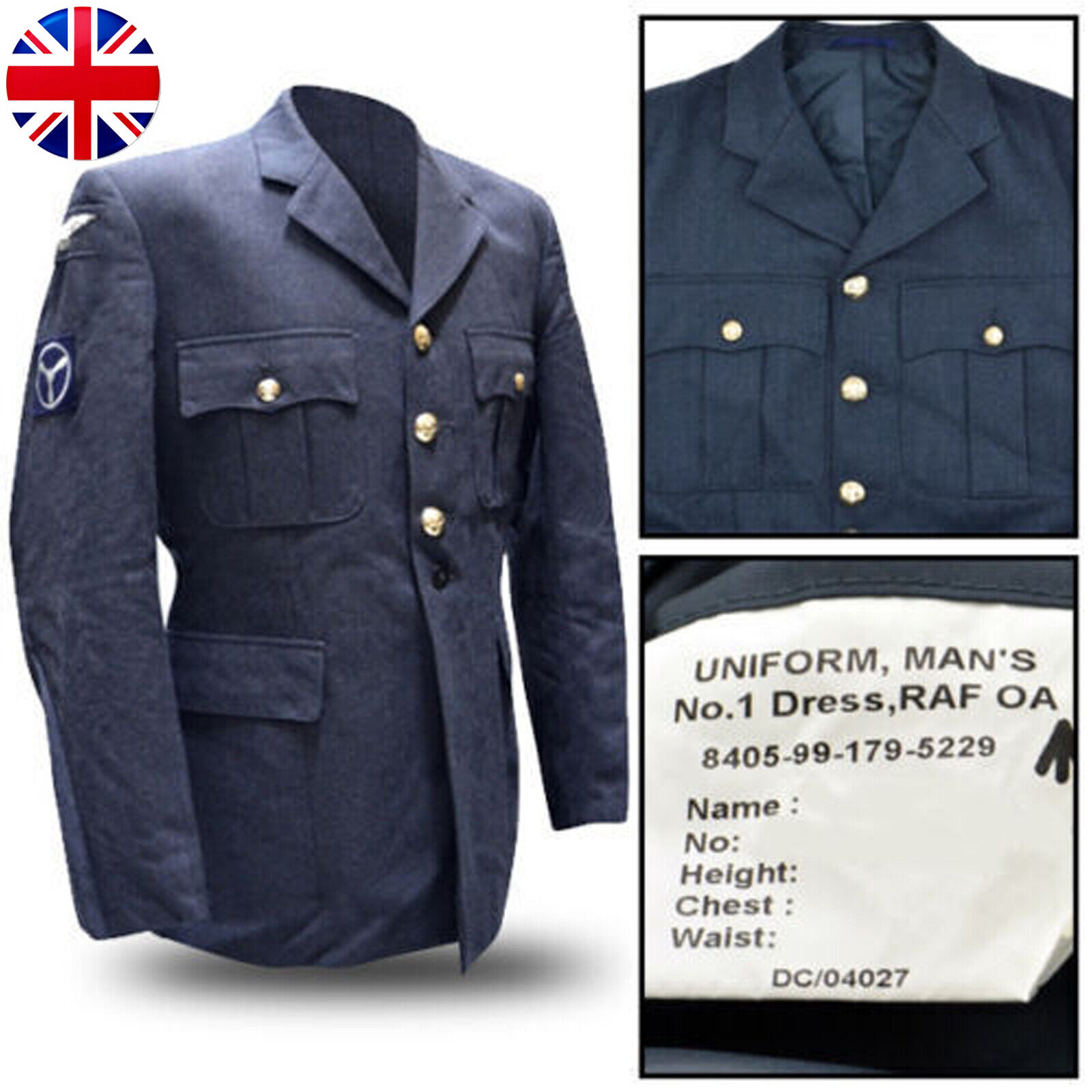 British Army RAF No 1 Royal Air Force Dress Uniform Jacket Tunic Blue Wool 