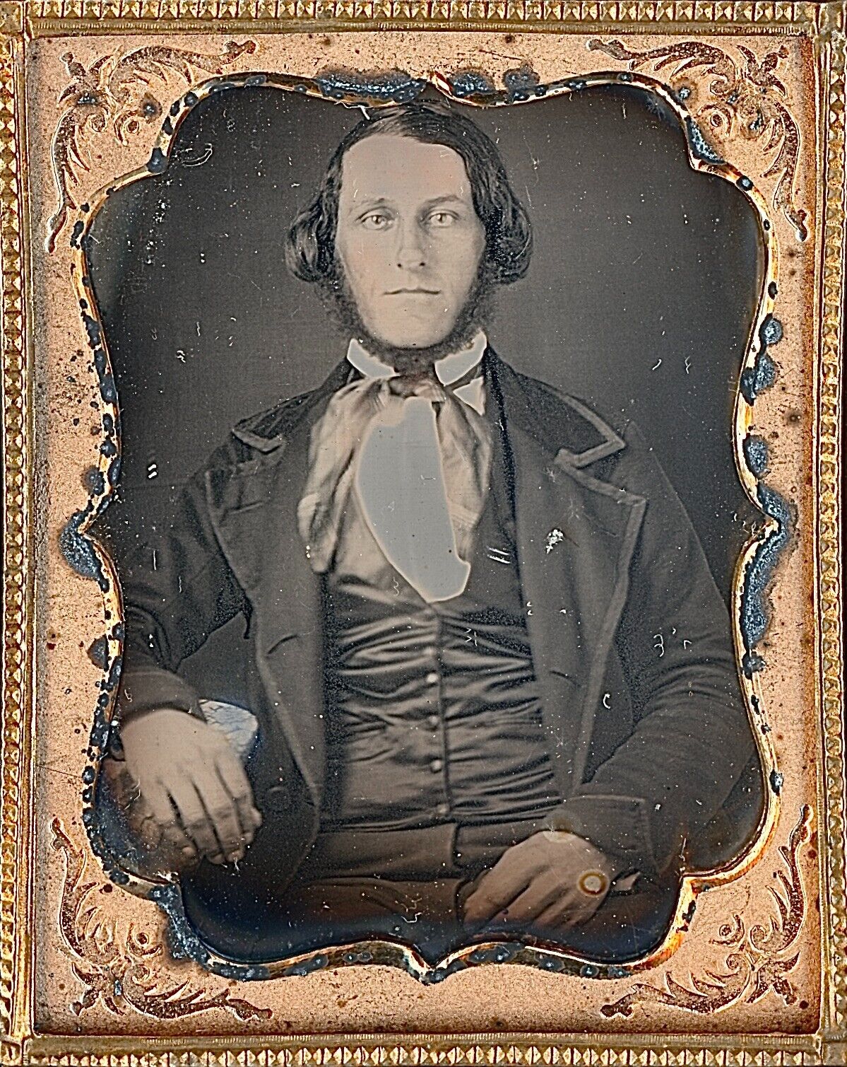 Long Haired Light Eyed Young Gentleman With Beard 1/9 Plate Daguerreotype S718
