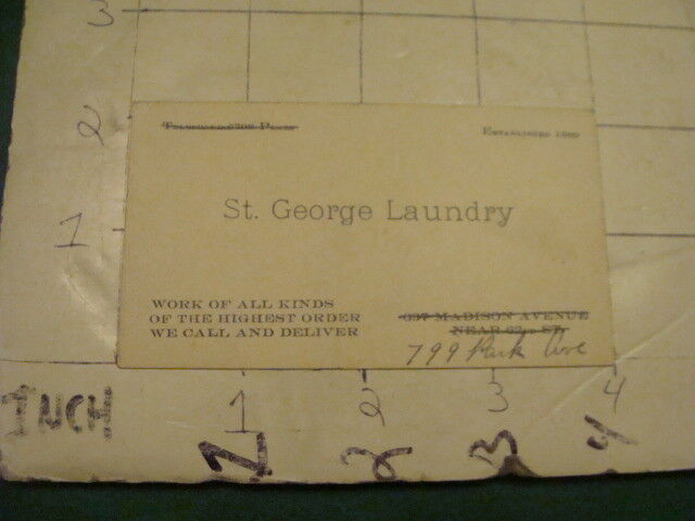 VINTAGE --BUSINESS CARD-- ST. GEORGE LAUNDRY ny city, 799 park ave. 