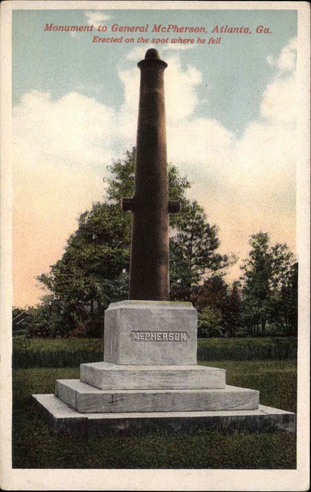 Atlanta Georgia GA Union General McPherson Civil War Monument Vintage PC