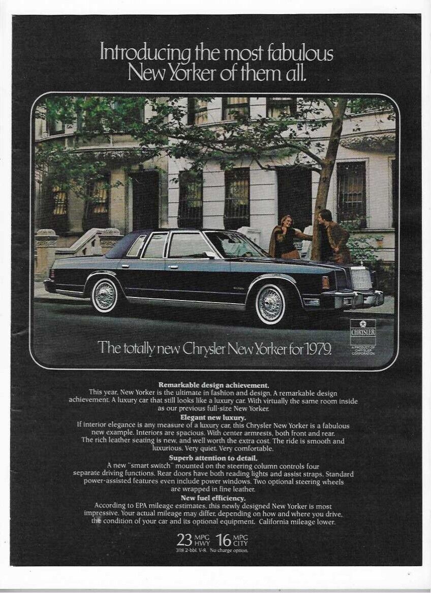 1979 Chrysler New Yorker Old Vintage 1978 Print Advertisement