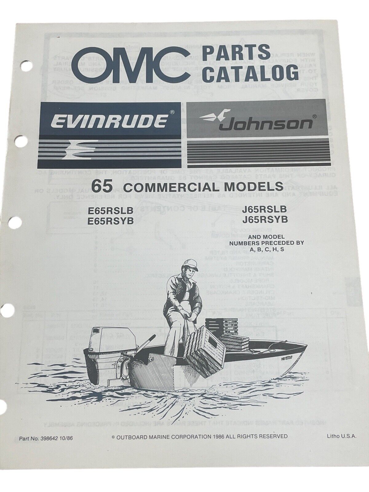 Vintage 1986 OMC Johnson Evinrude Parts Catalog 65 Commercial Models ￼Nautical