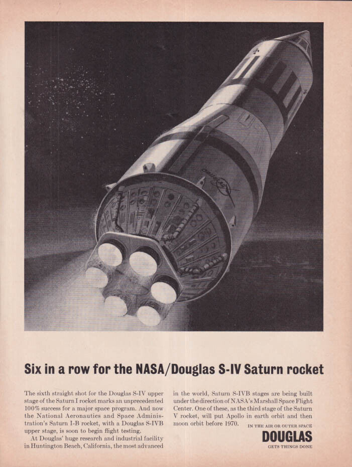 Six in a row for NASA S-IV Saturn Rocket: Douglas ad 1965 Fb