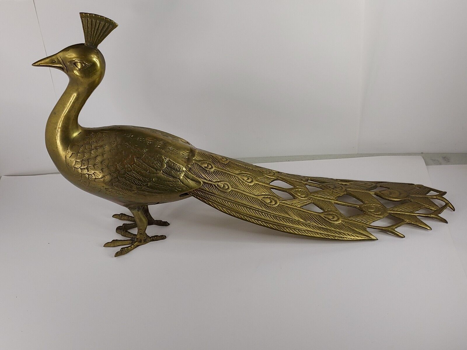 Vintage 70’s Brass Peacock Figurine Statue 22 Inches