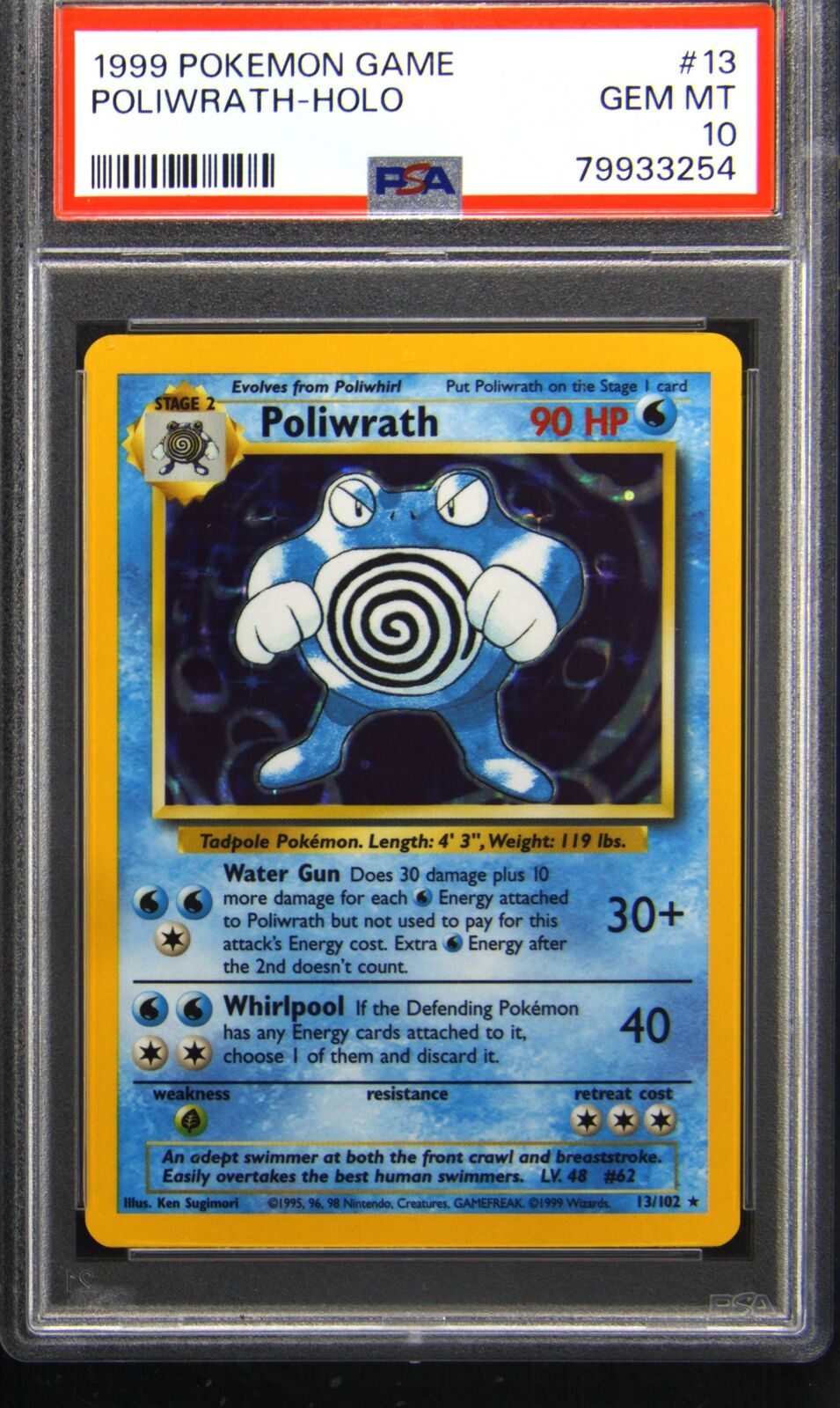 1999 Pokemon Base Set 13 Poliwrath Holo Rare Pokemon TCG Card PSA 10 Gem Mint