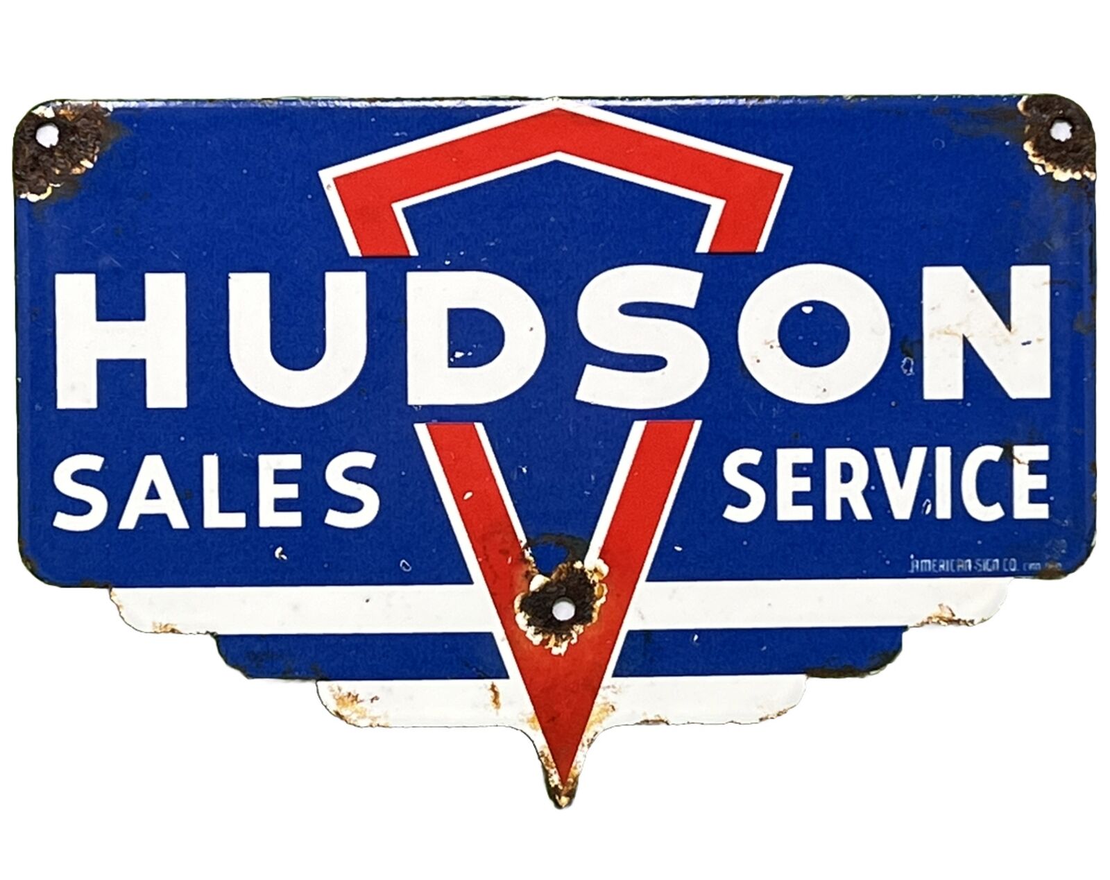 VINTAGE HUDSON PORCELAIN SERVICE SIGN GAS STATION PUMP MOTOR OIL DEALERSHIP
