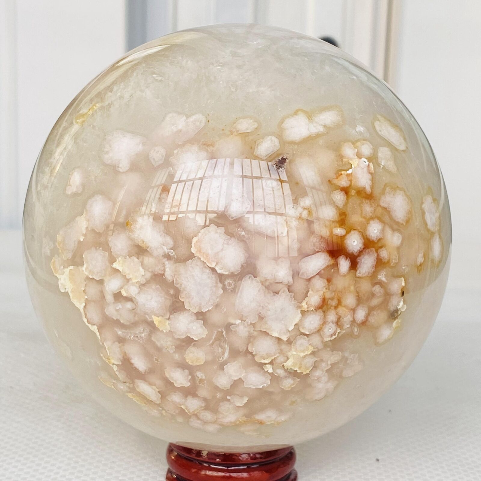 1700g Natural Cherry Blossom Agate Sphere Quartz Crystal Ball Healing