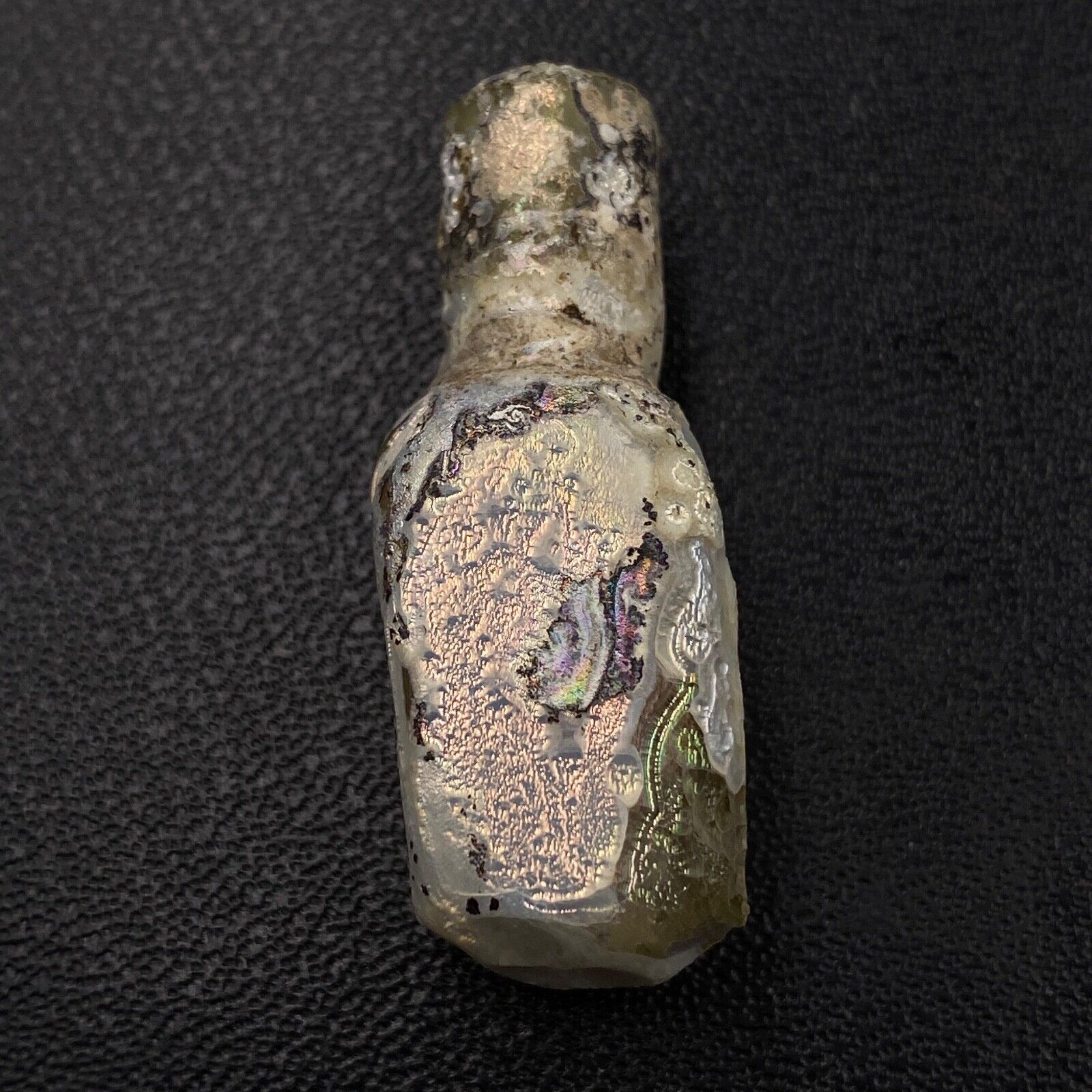 Beautiful Roman Glass Bottle  Container with Iridescent Patina 2nd Century AD