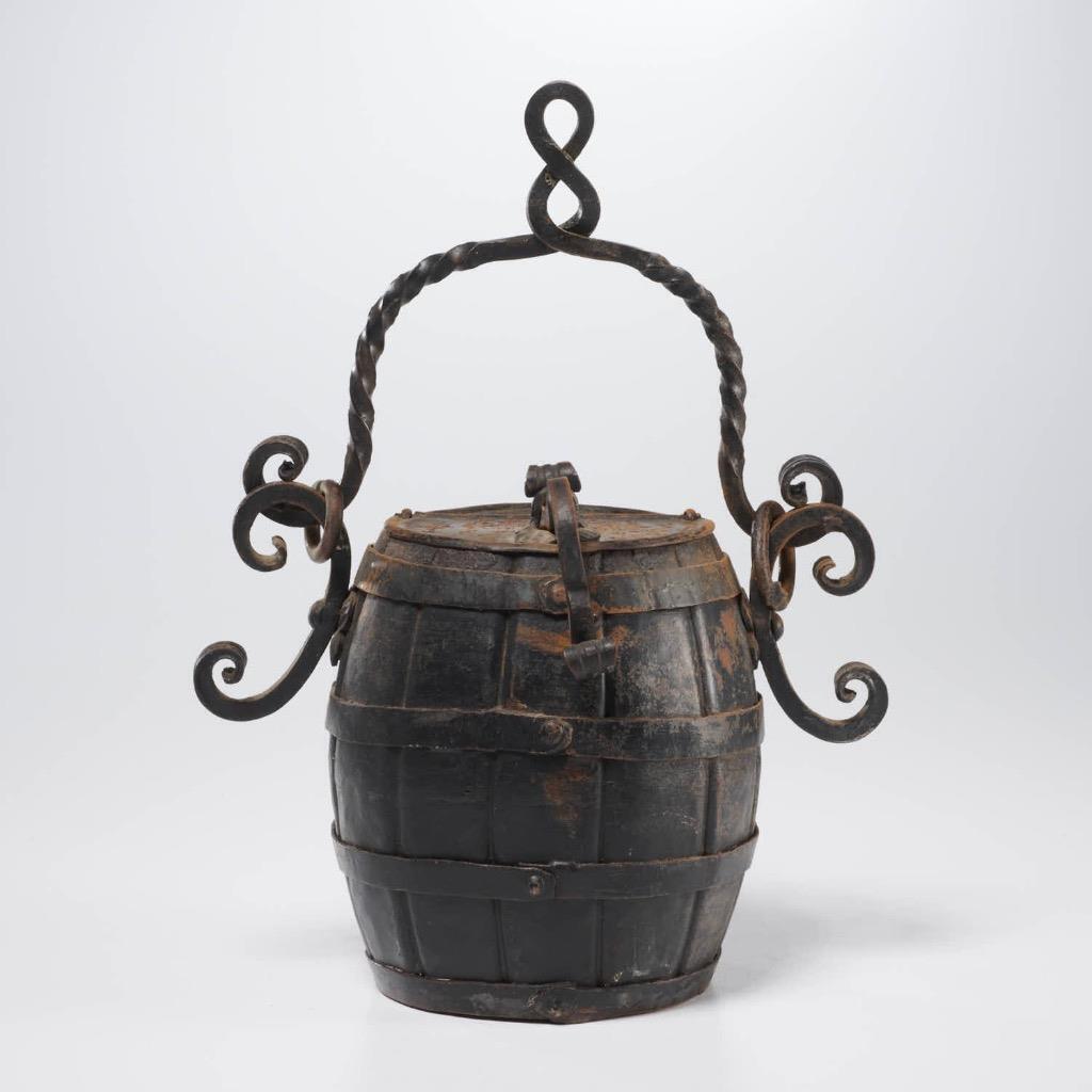 Antique Spanish Iron Metal Hanging Barrel Well Bucket Incense Burner Censer