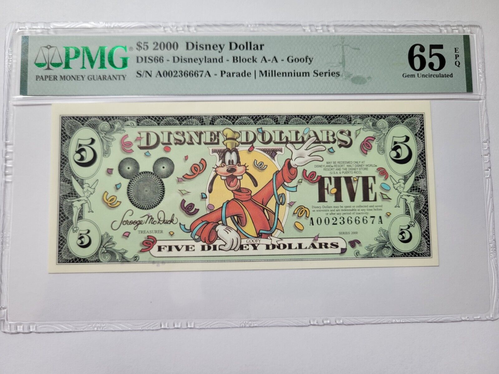 RARE 2000 A$5 Disney Dollar PMG