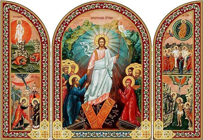 Resurrection of Christ Feast Day Doors Easter Orthodox Icon Triptych 8.75 In