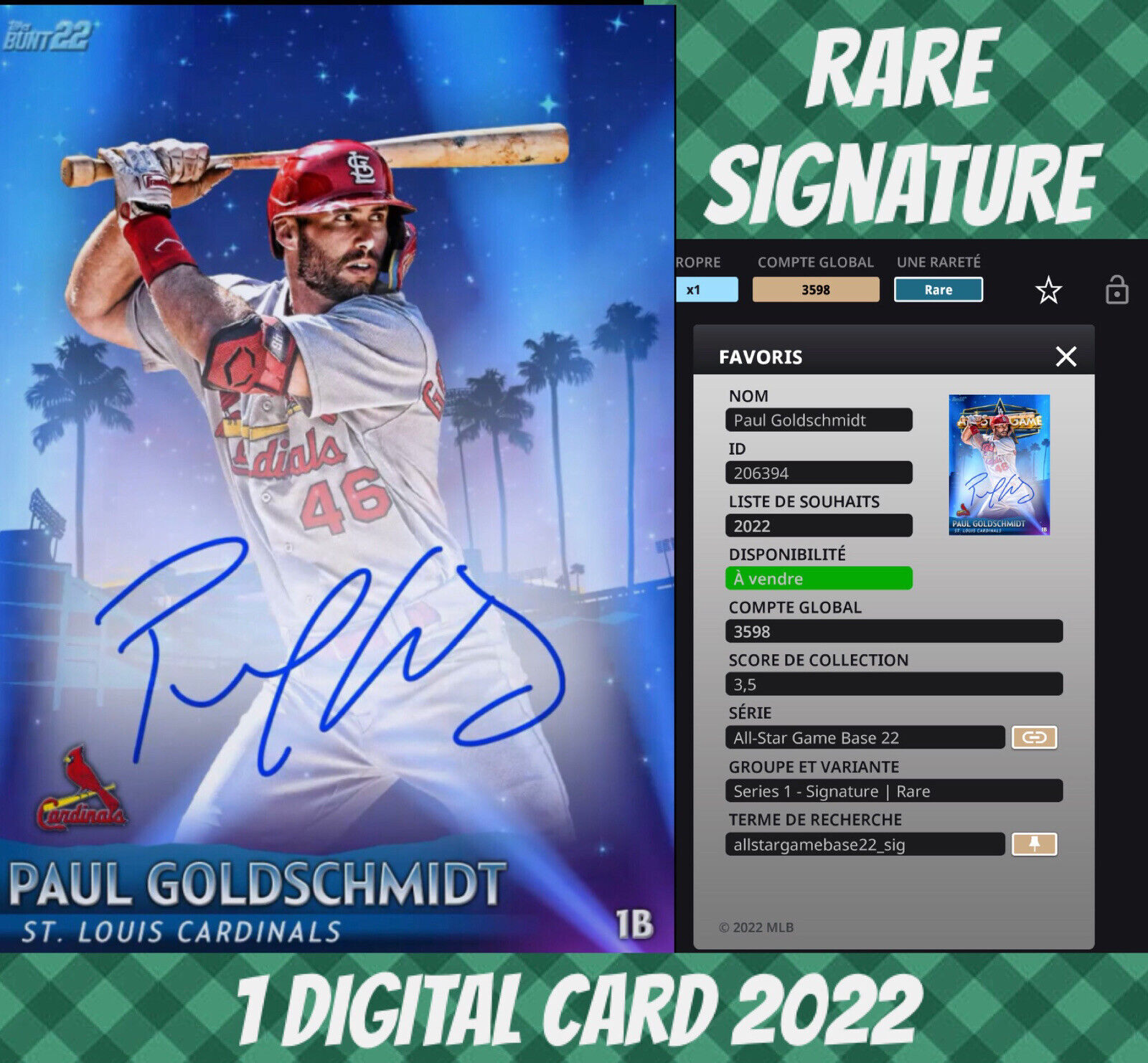 Topps Colorful Rare Paul Goldschmidt All-star Game Signature Motion 2022 Digital