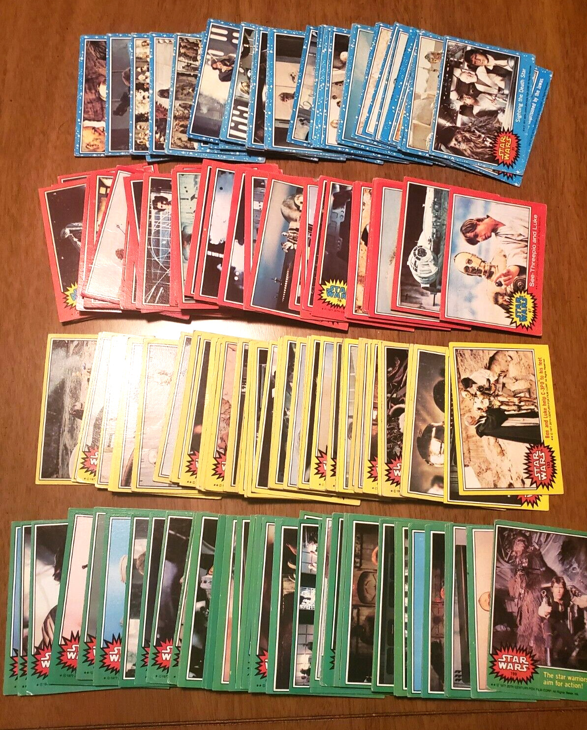 1977 Topps Star Wars huge lot 220 cards 44-Blue 57-Red 58-Yellow 62-Green VG/Ex