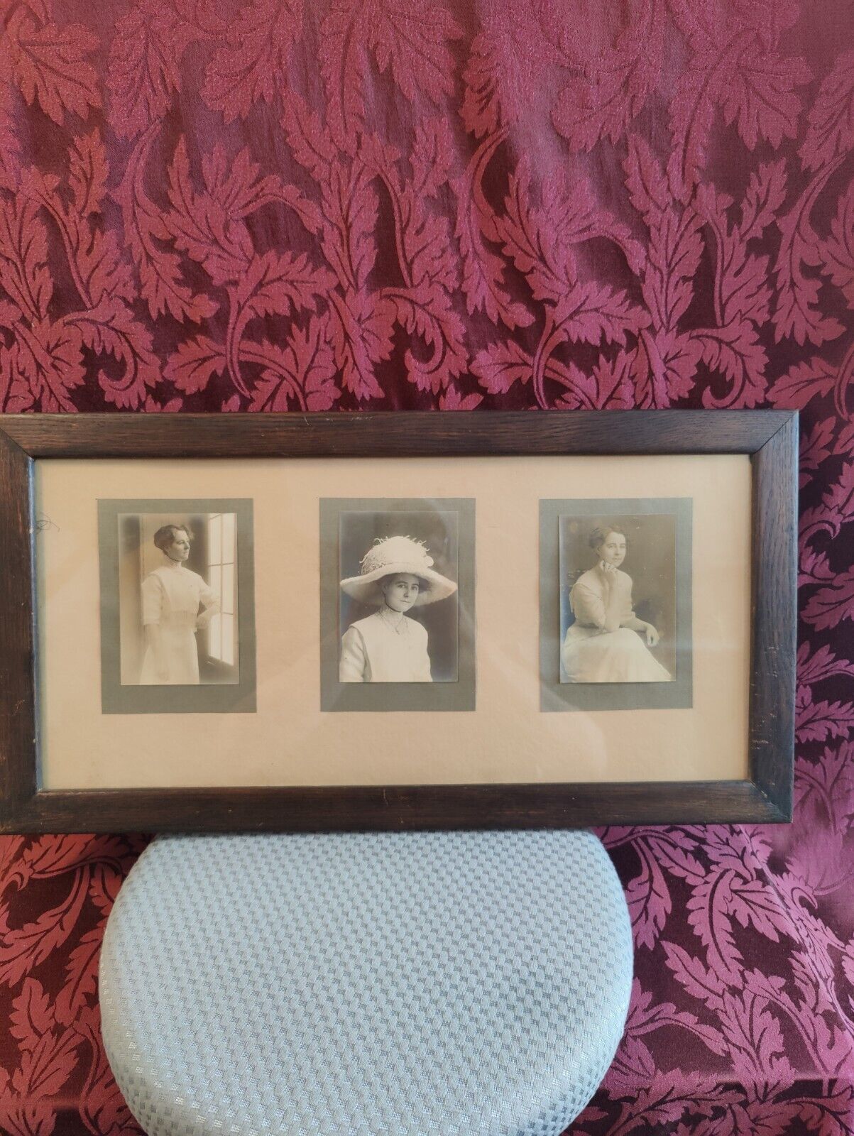 The early 1900s,Original frame. Young girl different poses. Antique photo Old 