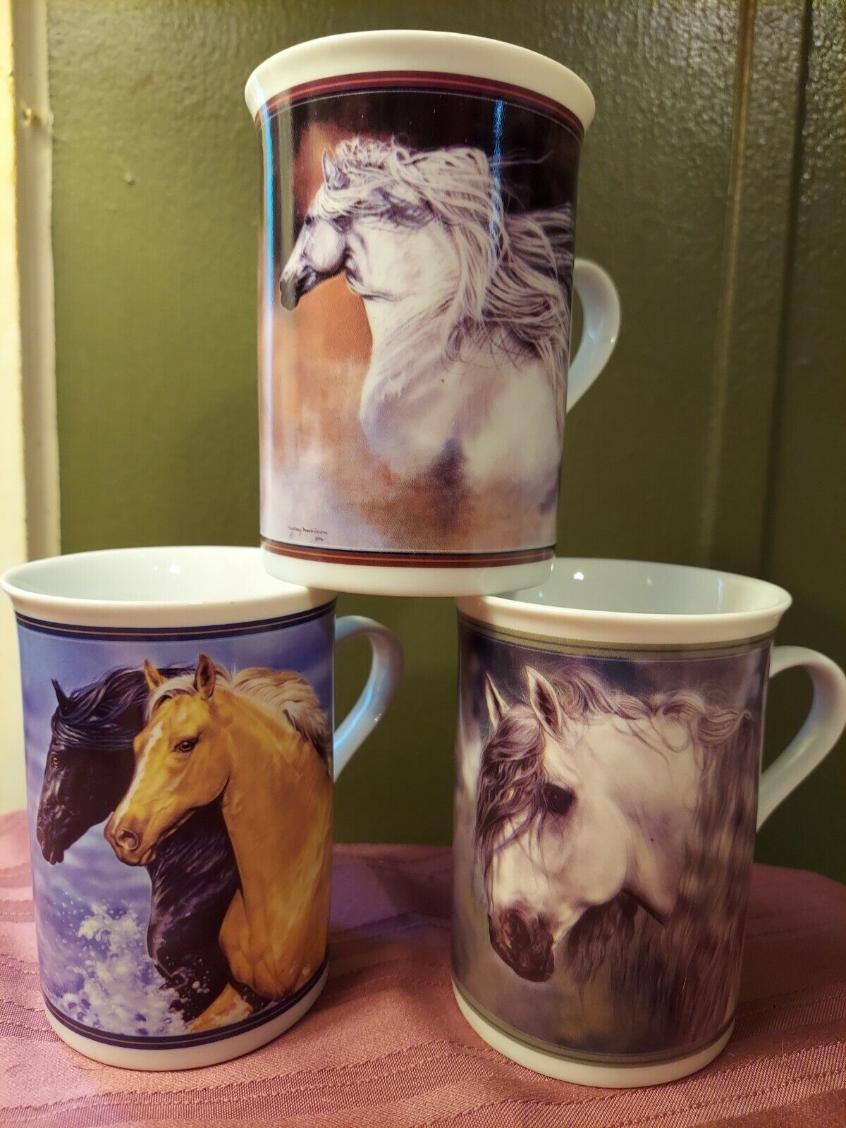 Horse Equestrian Cups Mugs Lot Of Three 4\