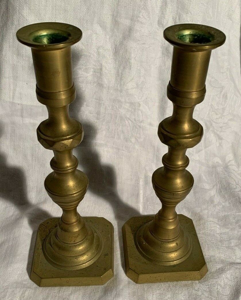 Signed Rostand Heavy Brass Candlestick Pair Candlesticks USA Antique Vintage 9