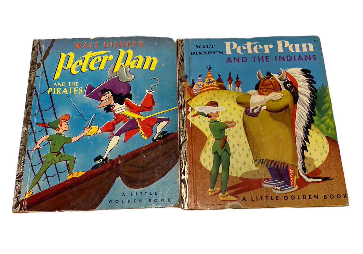 Lot Of 2 Walt Disney Peter Pan Little Golden Books D25 D26 Pirates Indians AS IS