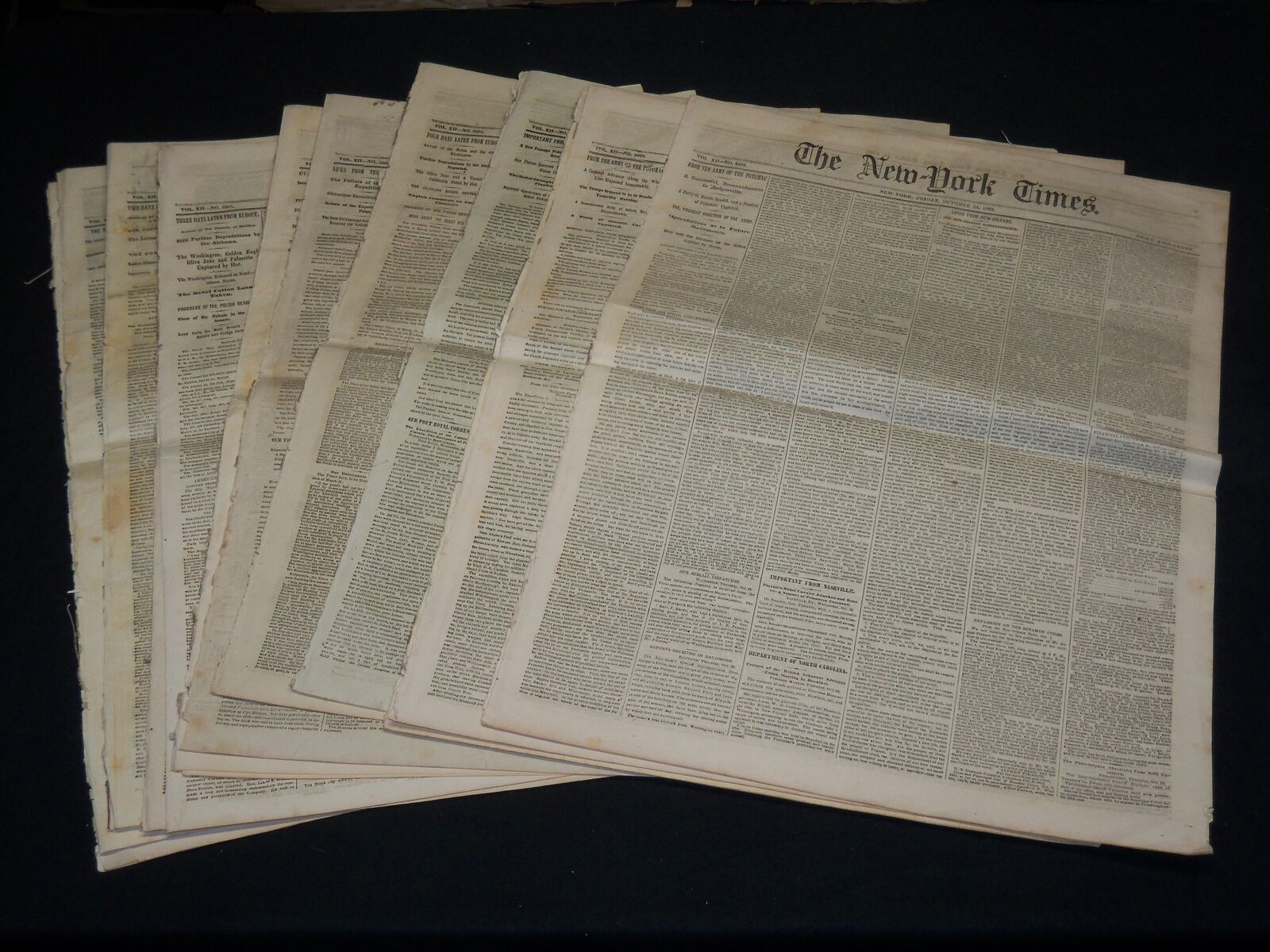 1862-1863 NEW YORK TIMES NEWSPAPER LOT OF 12 - CIVIL WAR COVERAGE - NP 4967